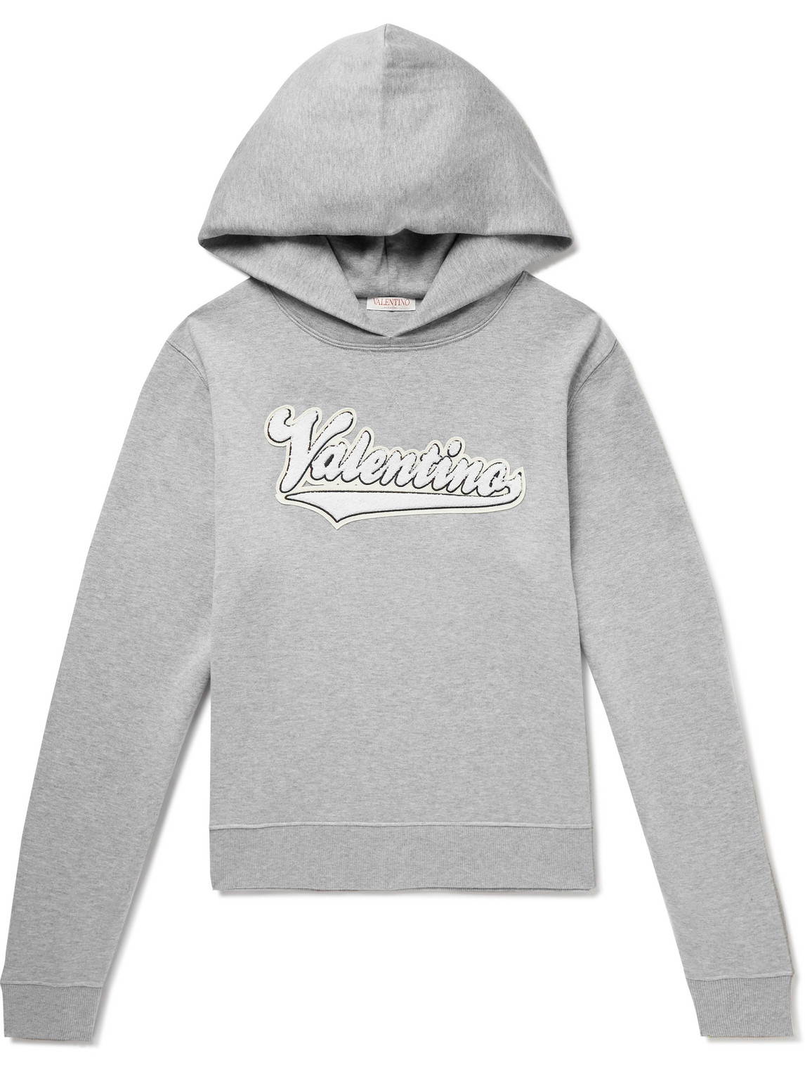 Valentino Logo-Appliquéd Bouclé-Trimmed Cotton-Blend Jersey Hoodie