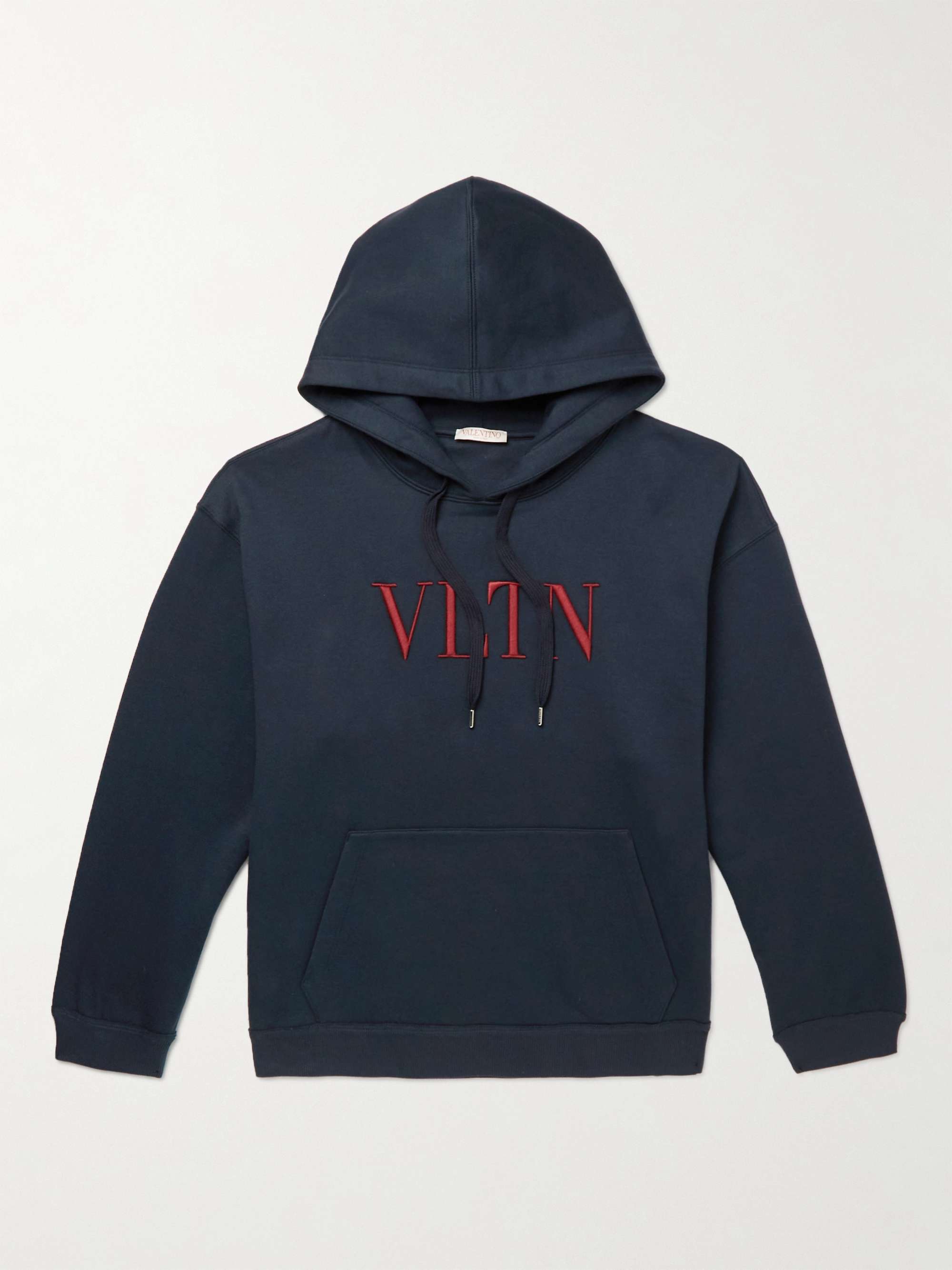 VALENTINO Logo-Embroidered Cotton-Blend Jersey Hoodie
