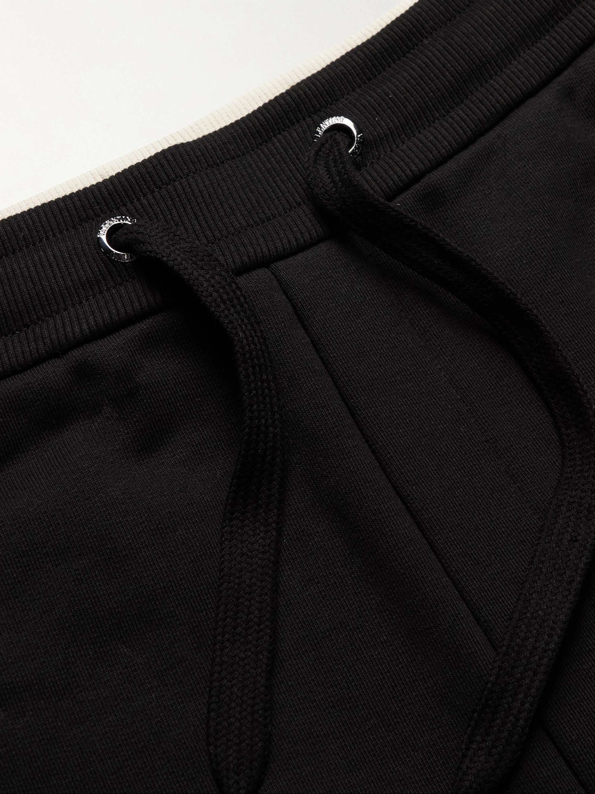 VALENTINO Wide-Leg Logo-Print Colour-Block Cotton-Jersey Drawstring Shorts
