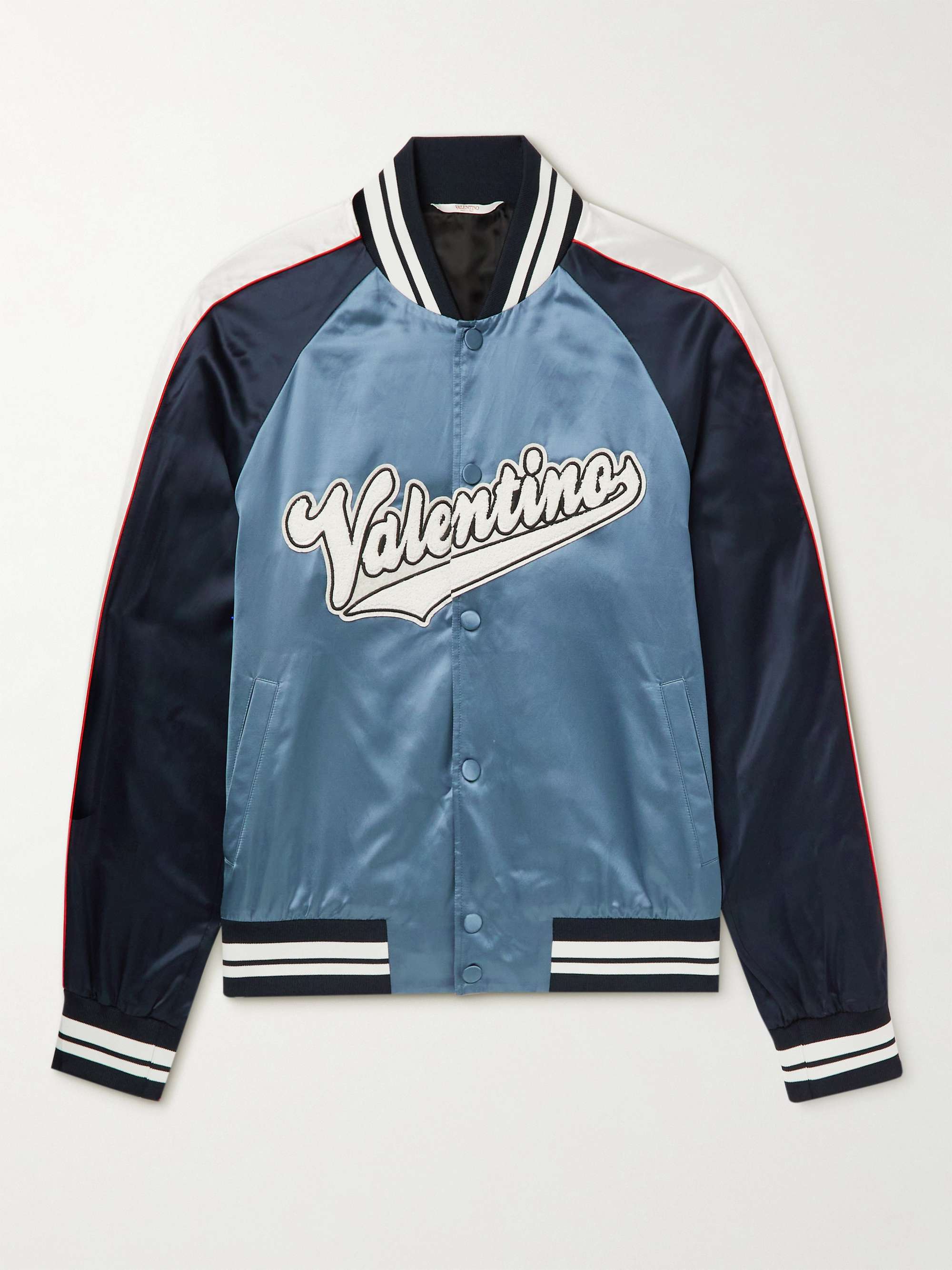 VALENTINO Logo-Appliquéd Colour-Block Satin Bomber Jacket