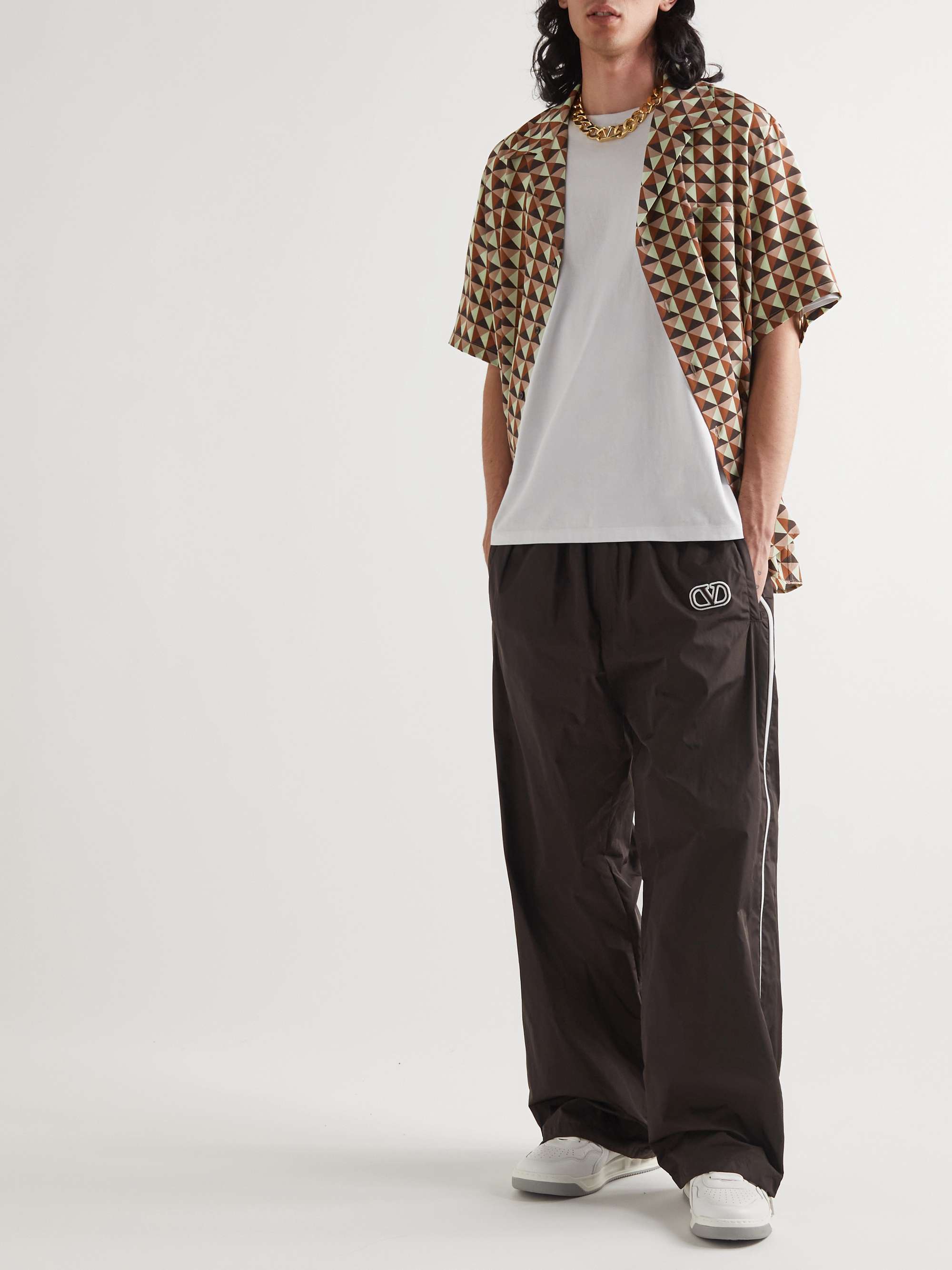 VALENTINO Wide-Leg Logo-Embroidered Shell Track Pants