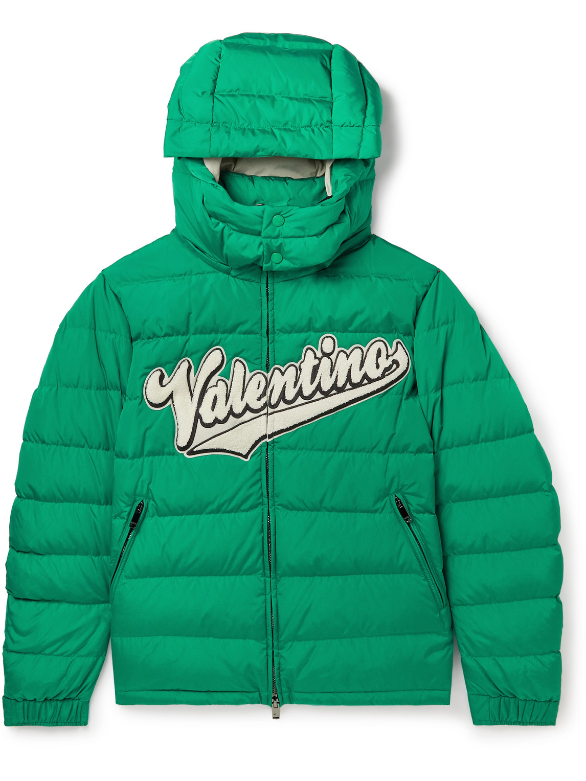 Valentino Logo-Appliquéd Quilted Shell Hooded Down Jacket