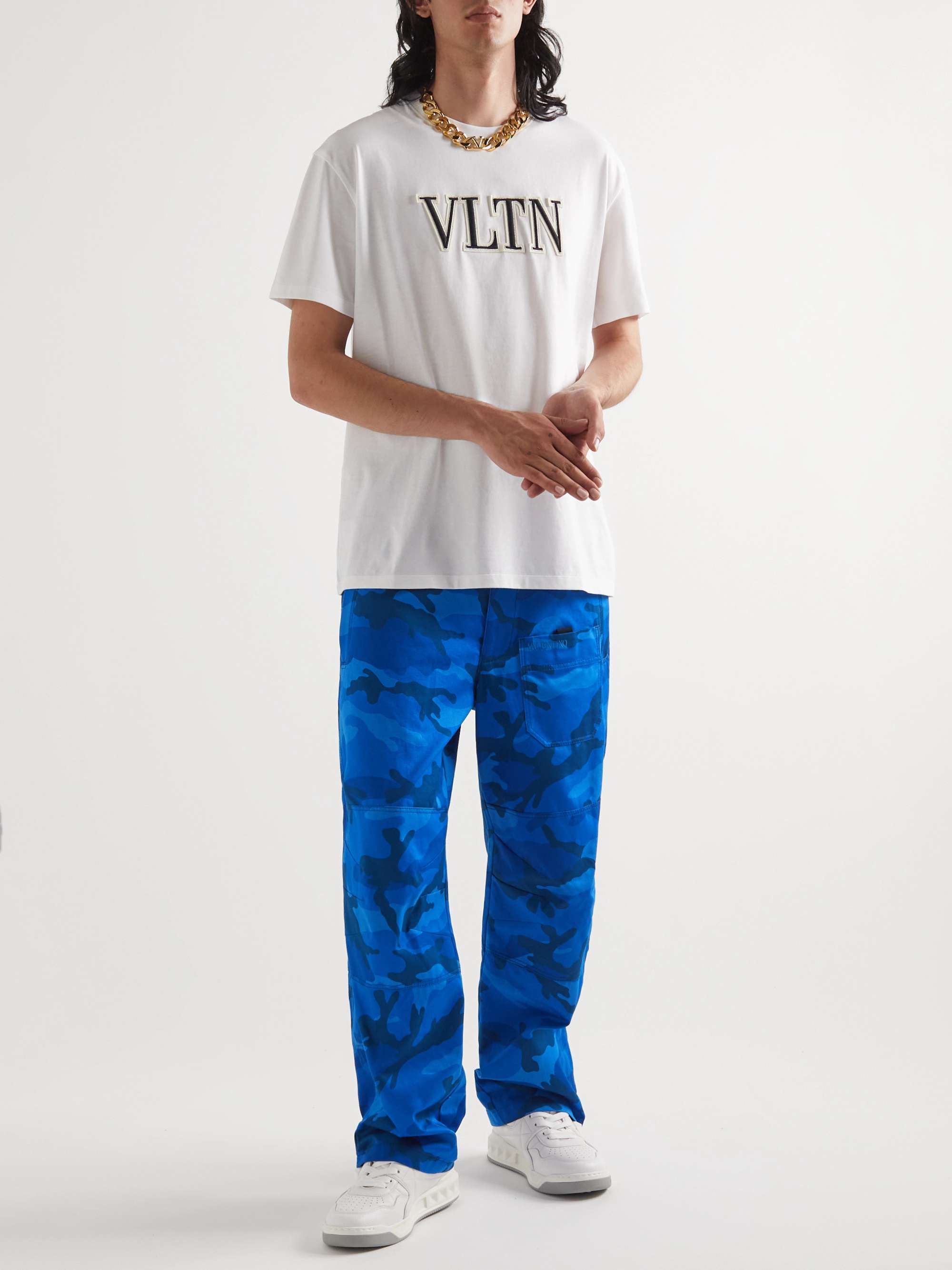 VALENTINO Wide-Leg Camouflage-Print Cotton-Twill Cargo Trousers