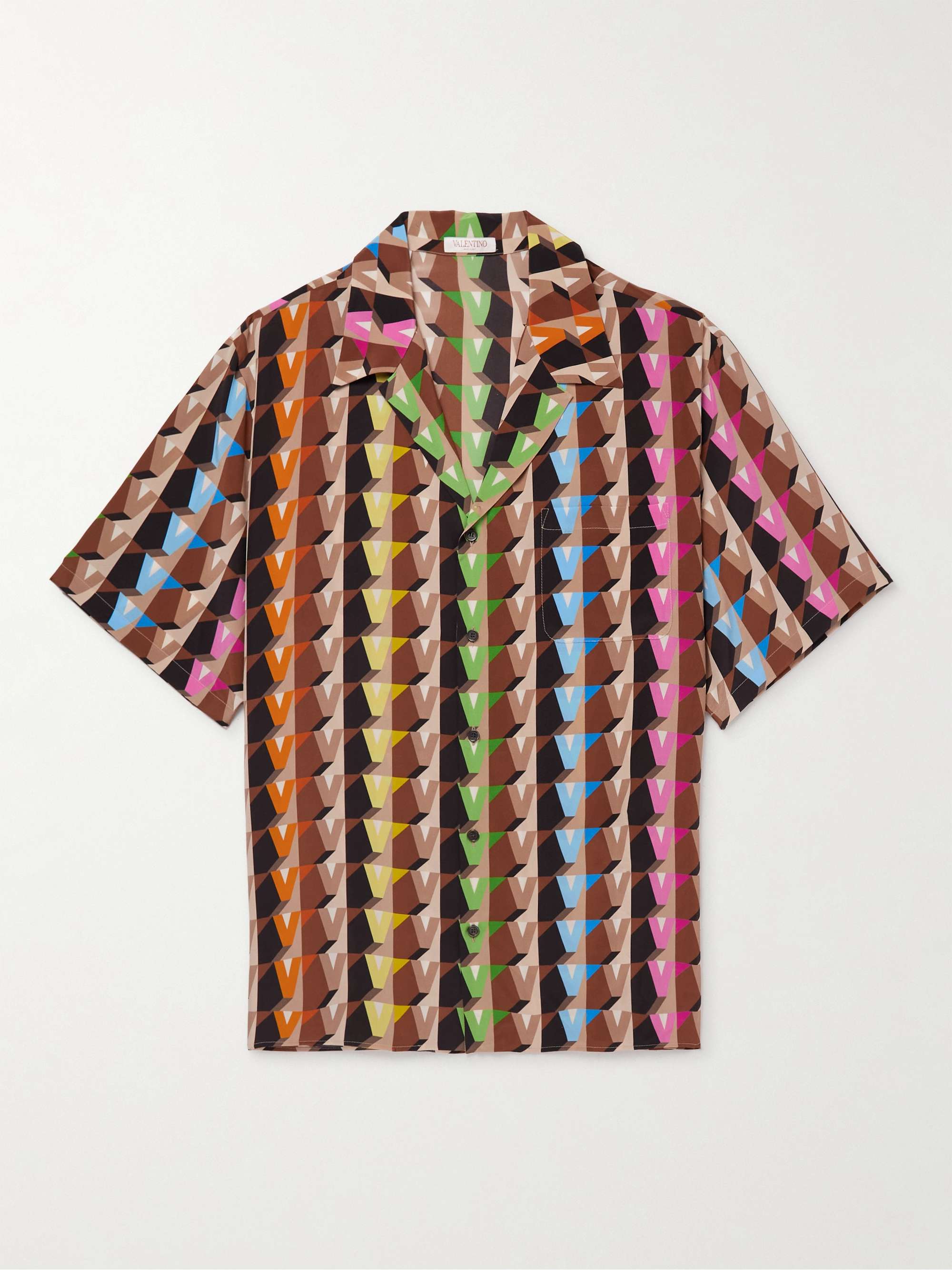 VALENTINO Camp-Collar Printed Silk-Satin Shirt