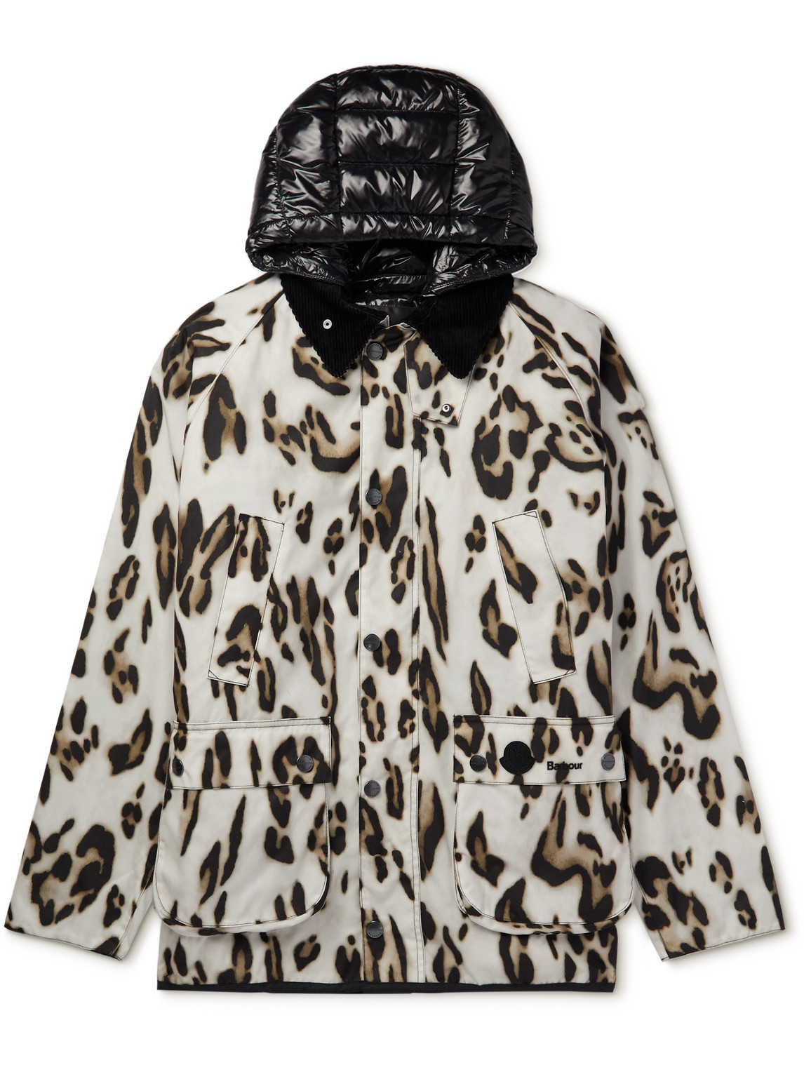 Moncler Genius Barbour 1952 Leopard-Print Shell Hooded Down Jacket