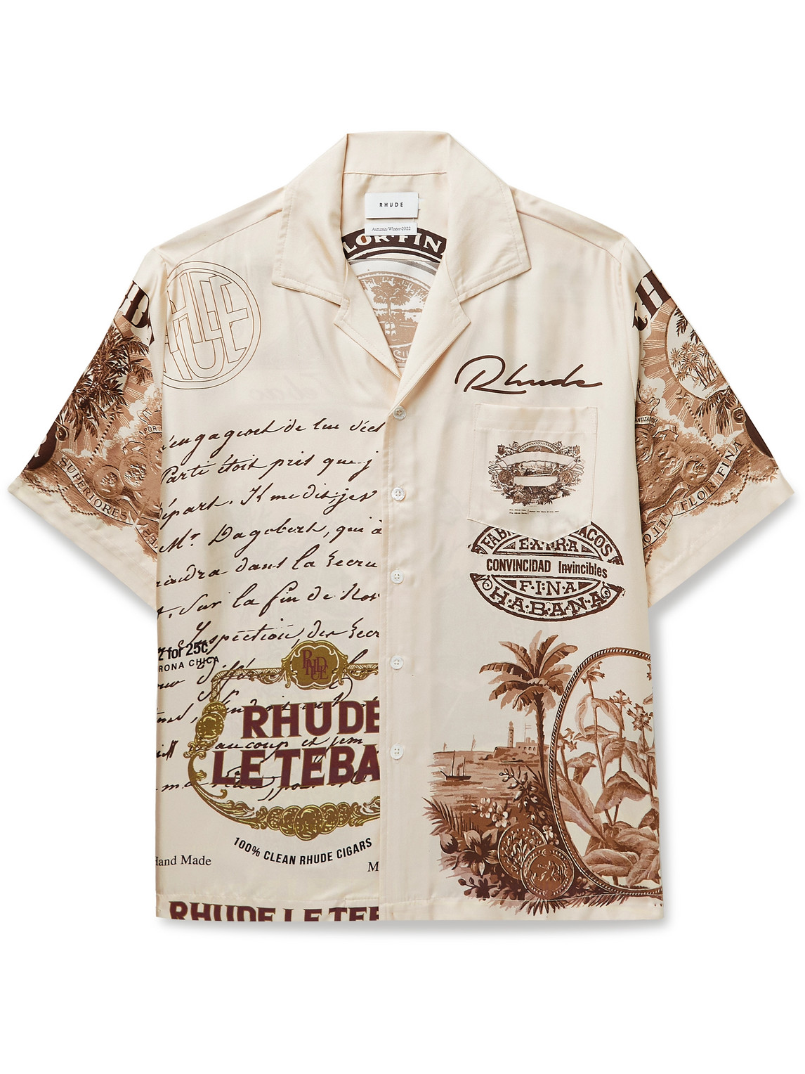 Rhude Cigar Camp-Collar Printed Silk-Twill Shirt
