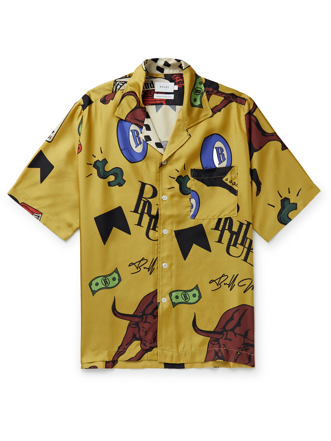 Rhude Camp-Collar Printed Silk-Twill Shirt