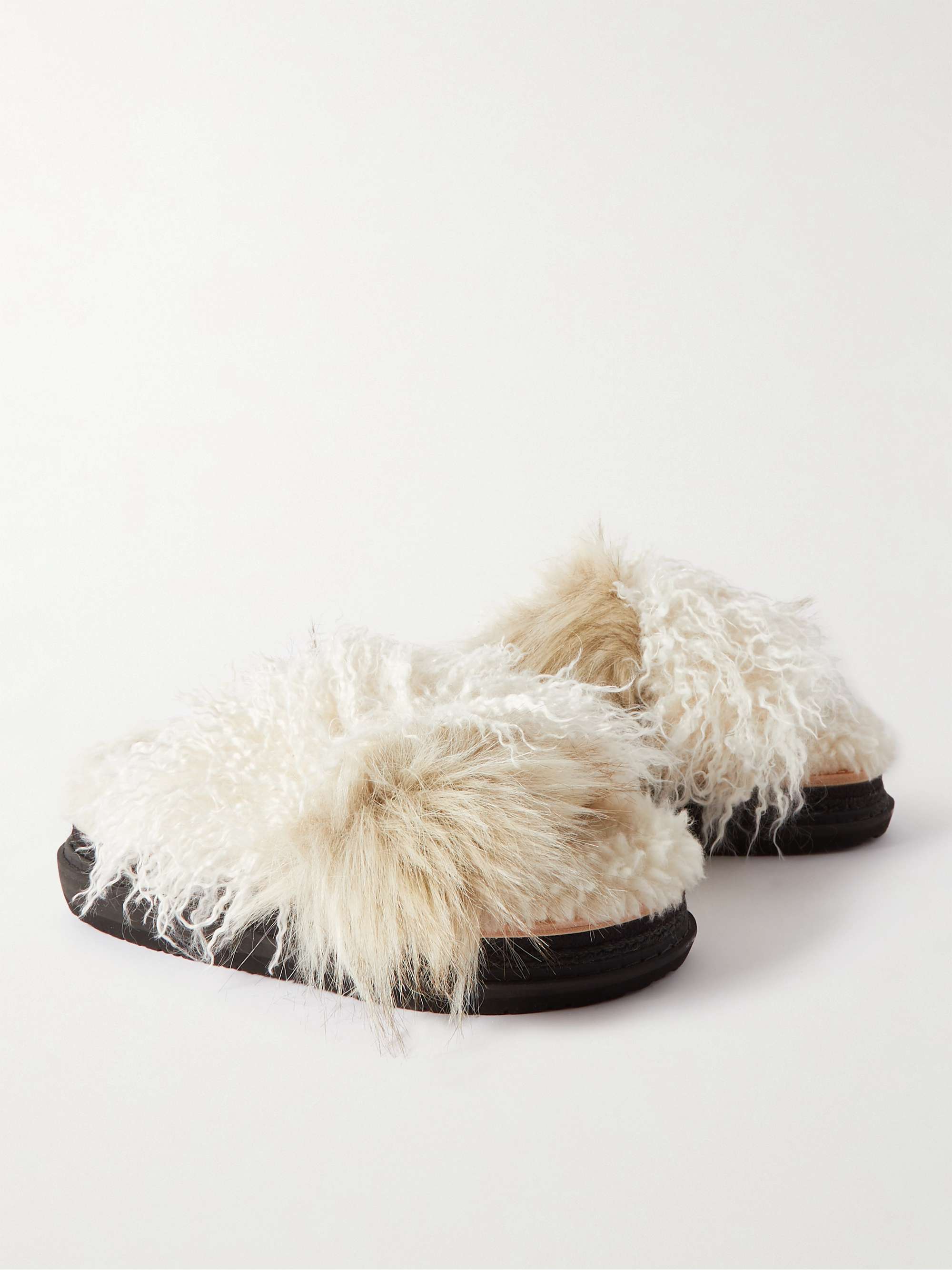 Mens Shoes Sandals slides and flip flops Leather sandals Sacai Faux Shearling-lined Faux Fur Slides in Natural for Men 