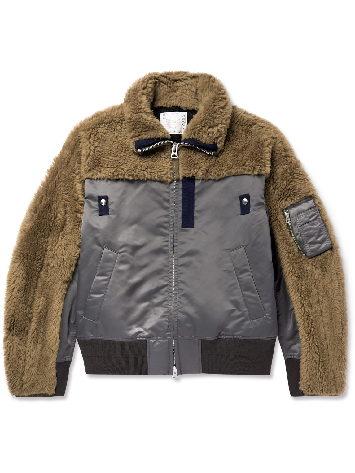 Sacai Grosgrain-Trimmed Layered Wool-Fleece and Shell Bomber Jacket
