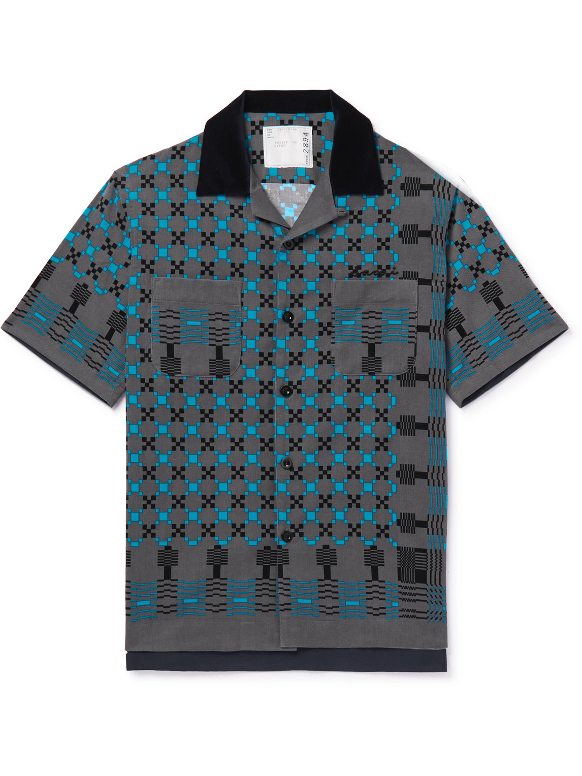 Sacai Camp-Collar Printed Cotton-Corduroy Shirt