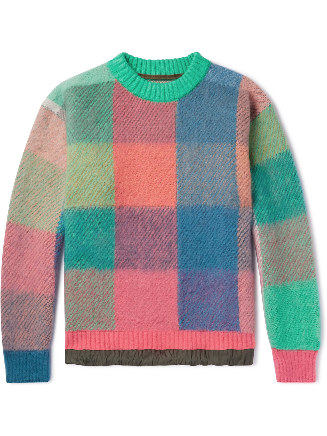 Sacai Shell-Trimmed Checked Wool-Blend Sweater