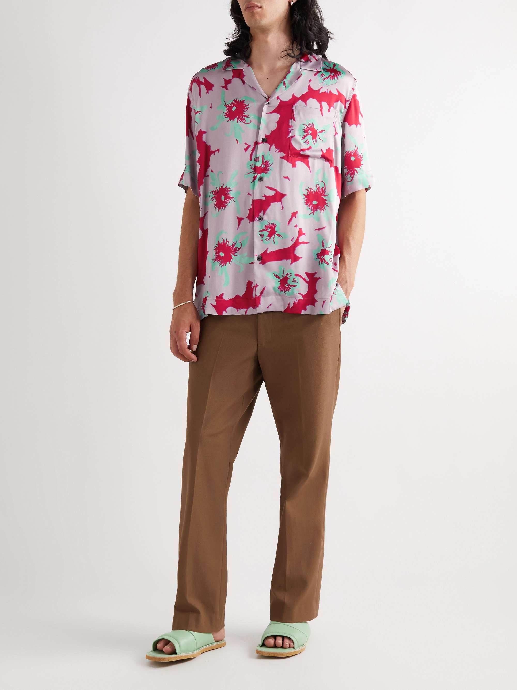 DRIES VAN NOTEN Camp-Collar Floral-Print Satin Shirt