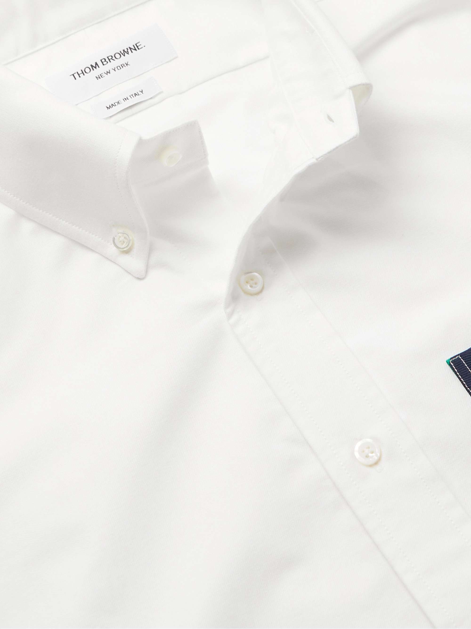 THOM BROWNE Button-Down Collar Twill-Trimmed Cotton Oxford Shirt