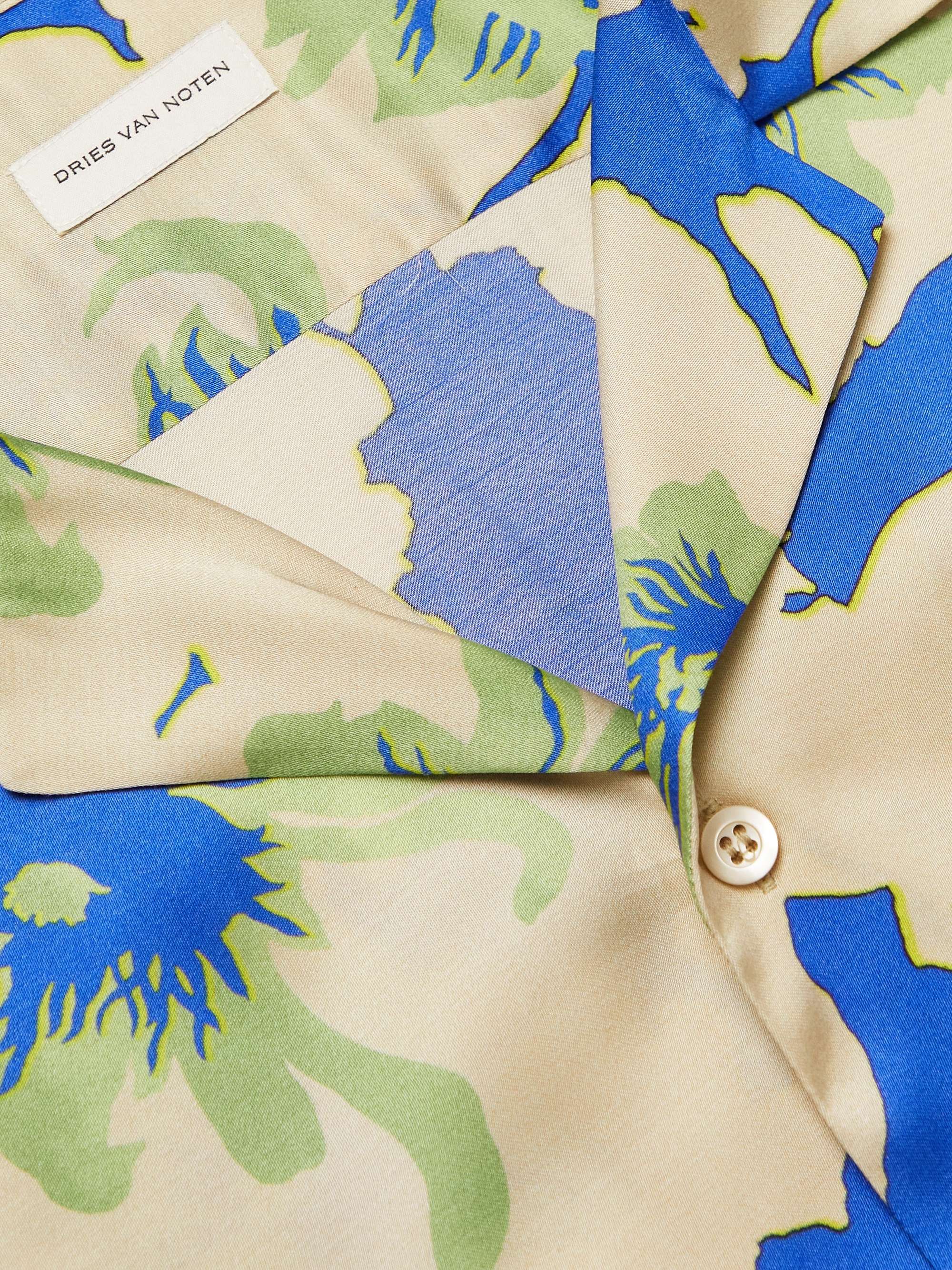 DRIES VAN NOTEN Camp-Collar Floral-Print Satin Shirt