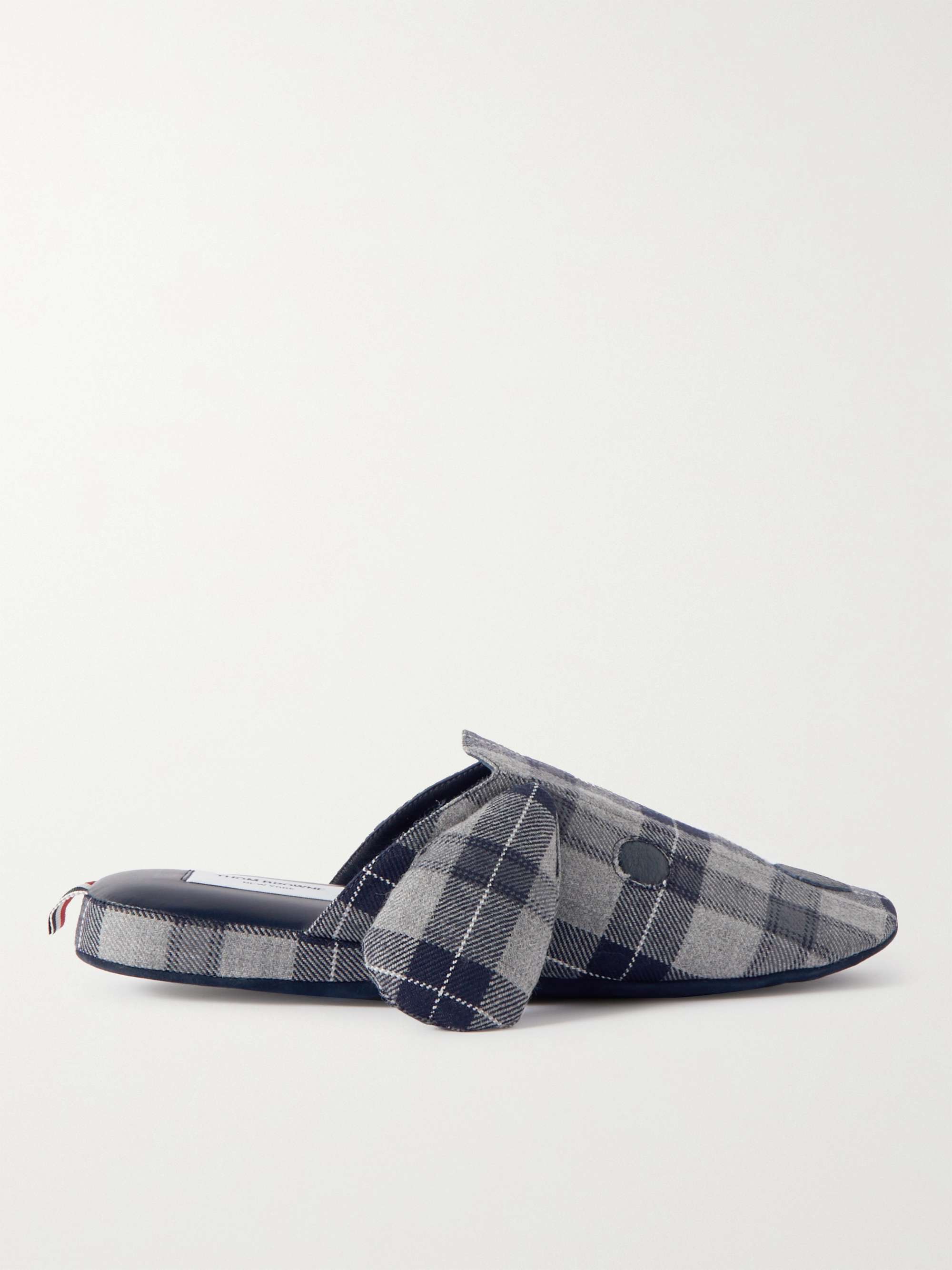 THOM BROWNE Hector Leather-Trimmed Checked Wool-Flannel Slippers