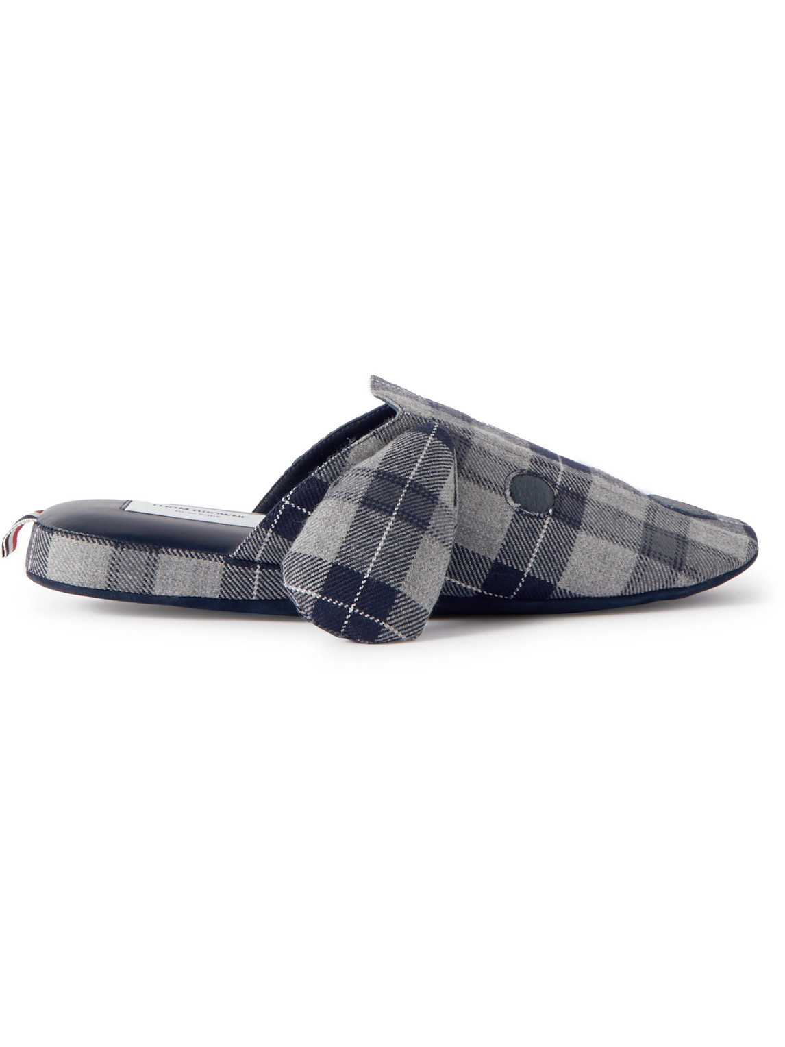Thom Browne Hector Leather-Trimmed Checked Wool-Flannel Slippers