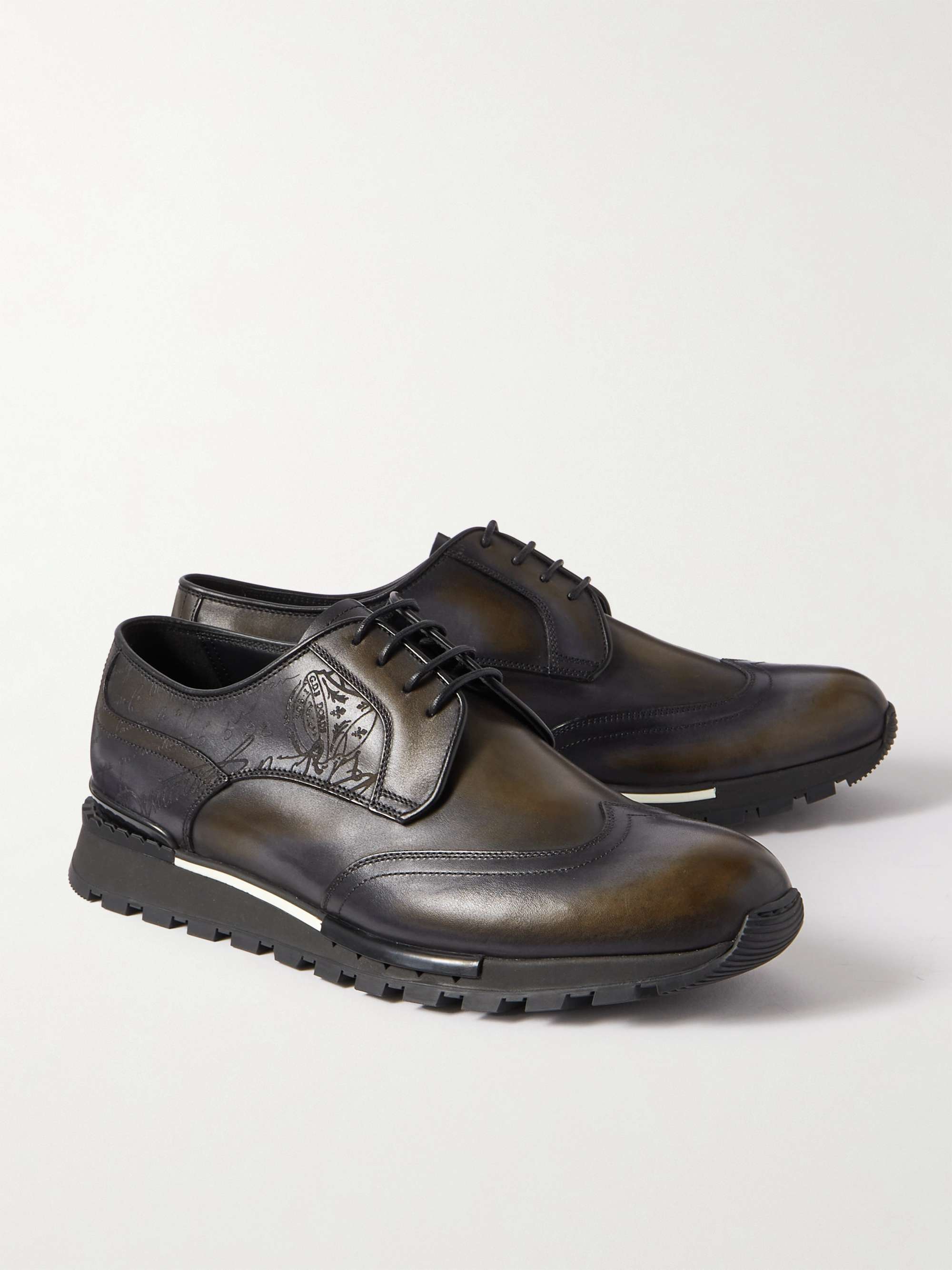 Dark brown Fast Track Scritto Venezia Leather Sneakers | BERLUTI | MR ...