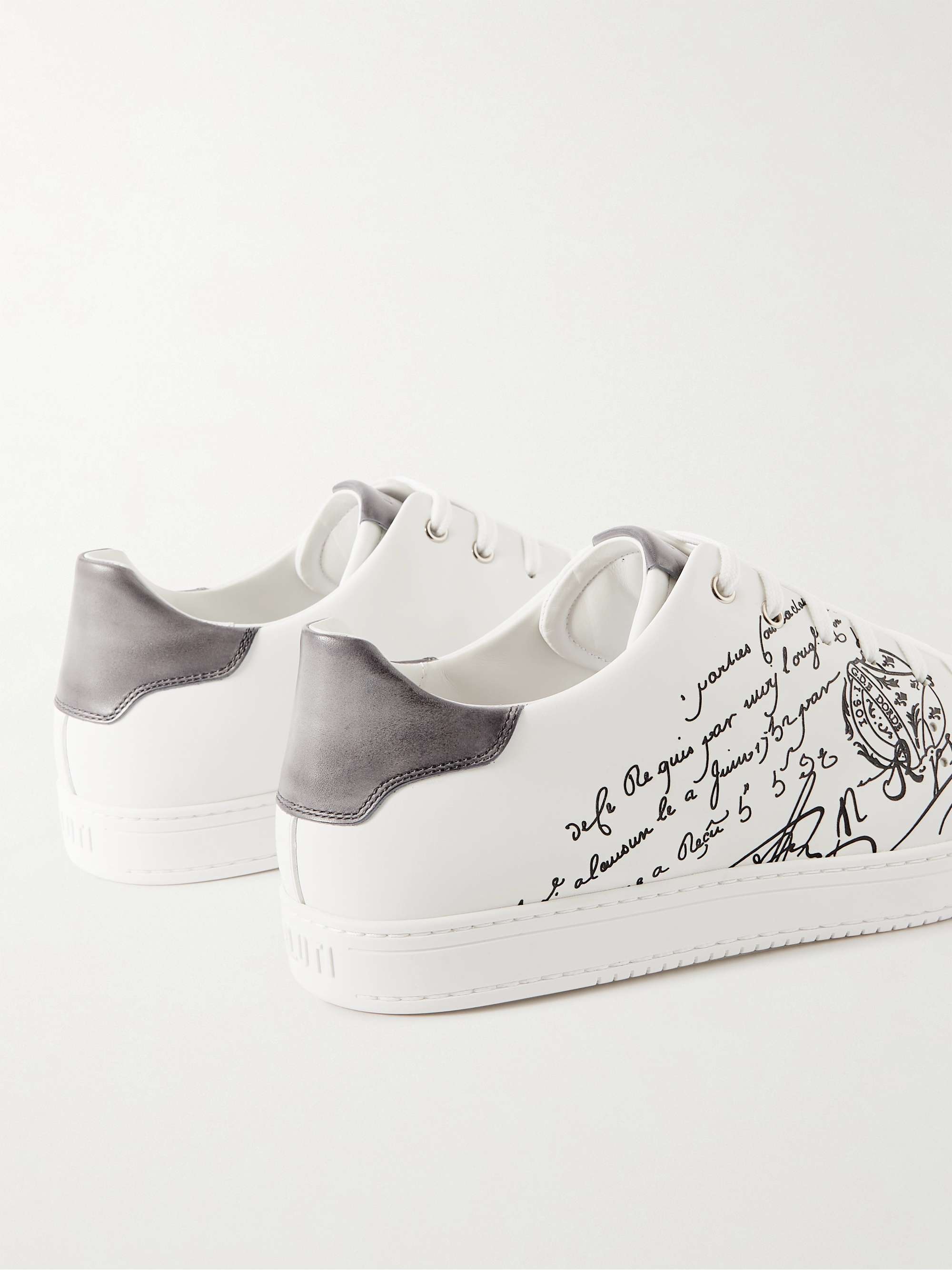 White Playtime Scritto Printed Venezia Leather Sneakers | BERLUTI | MR ...