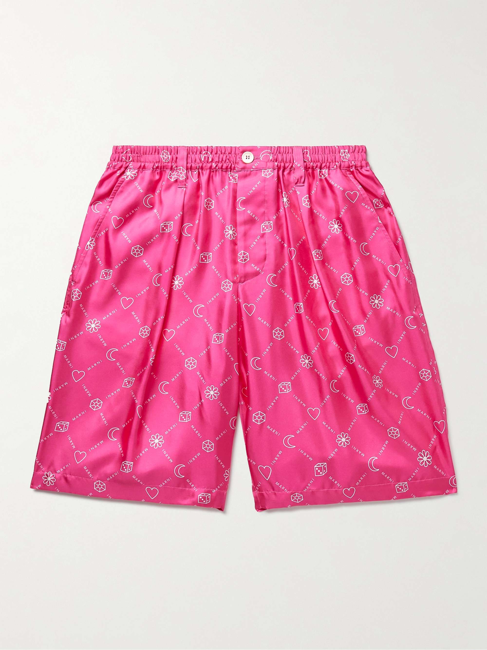 MARNI Wide-Leg Logo-Print Silk-Twill Shorts