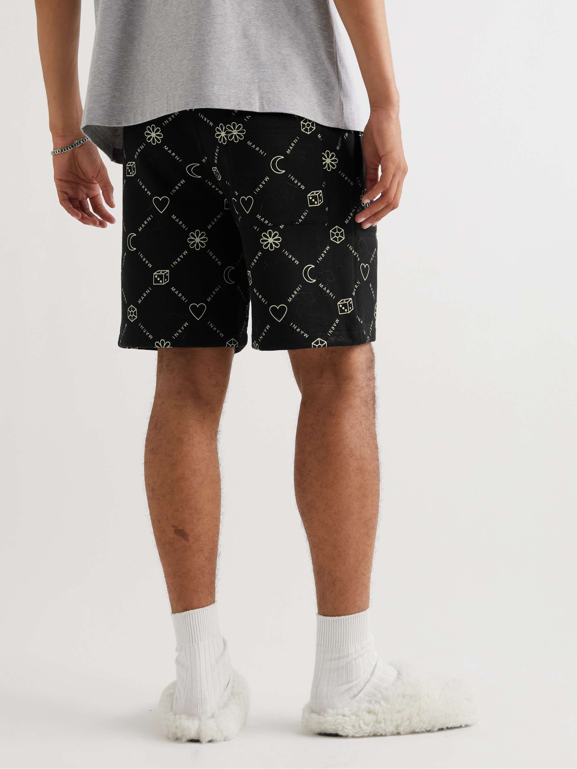 MARNI Straight-Leg Logo-Print Cotton-Jersey Shorts