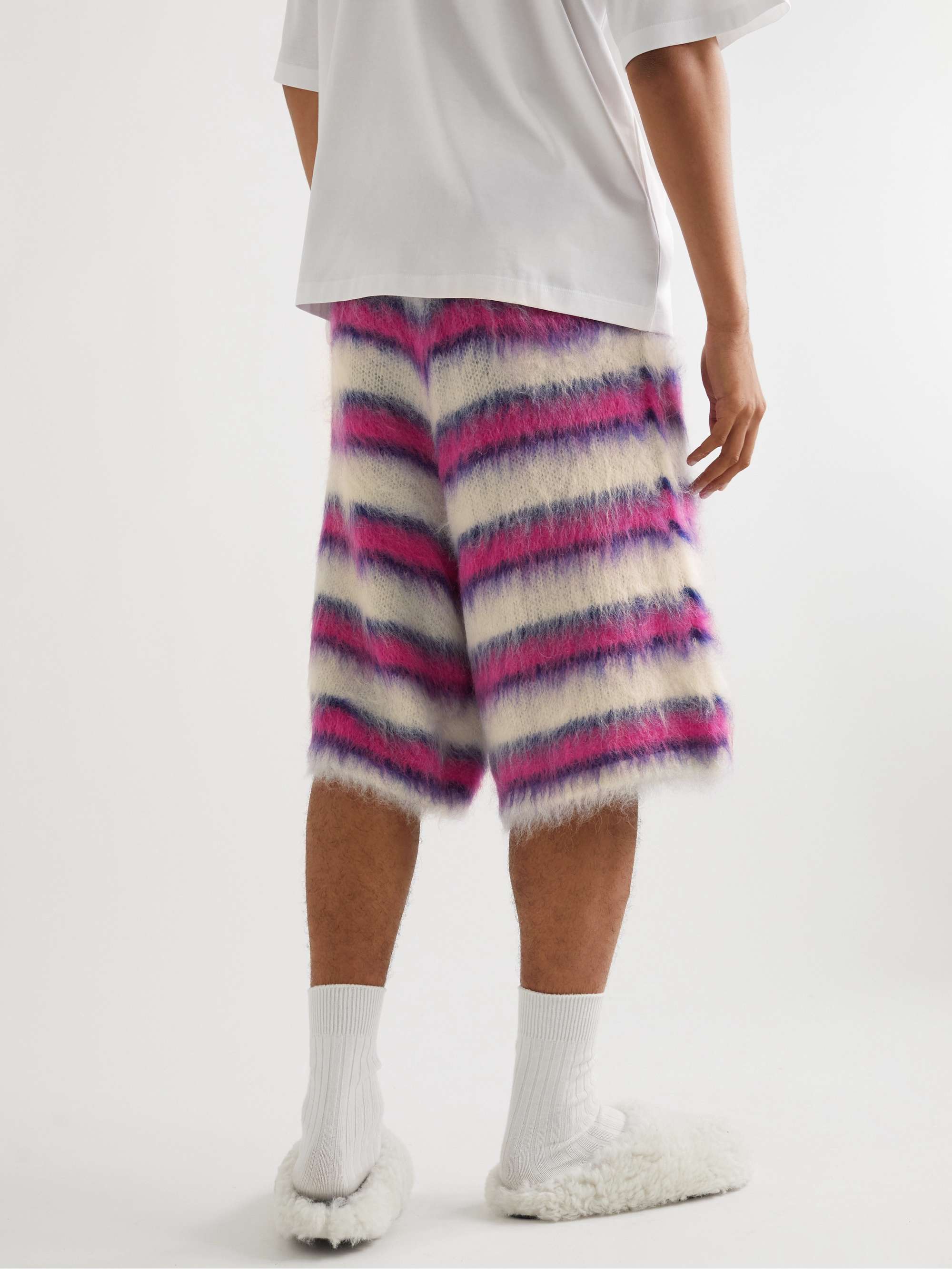 MARNI Wide-Leg Striped Mohair-Blend Drawstring Shorts