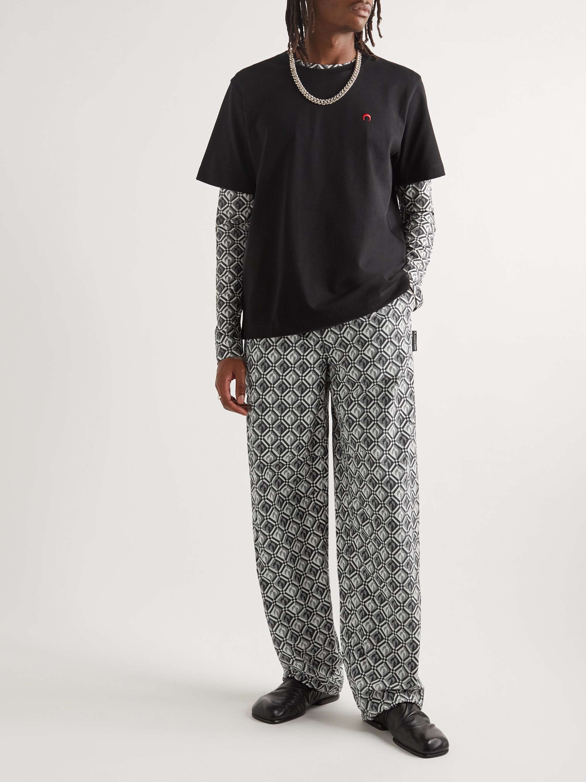 MARINE SERRE Moon Straight-Leg Printed Recycled-Moire Track Pants