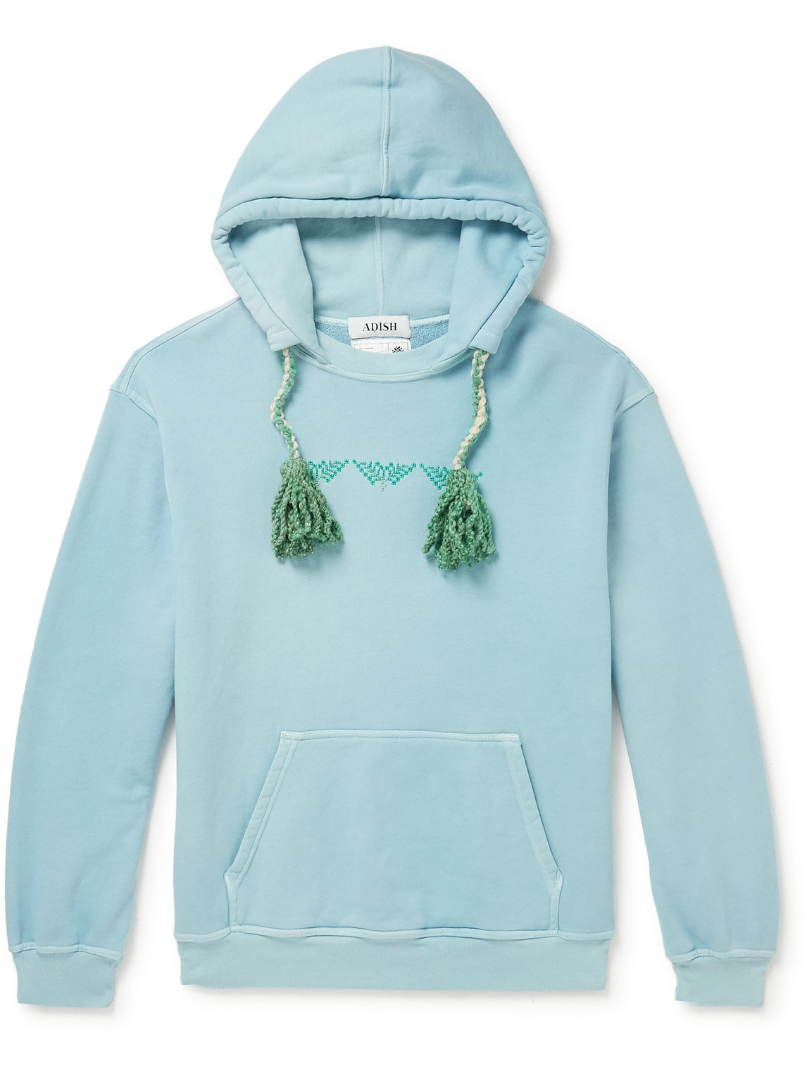Adish Tasselled Embroidered Cotton-jersey Hoodie In Blue