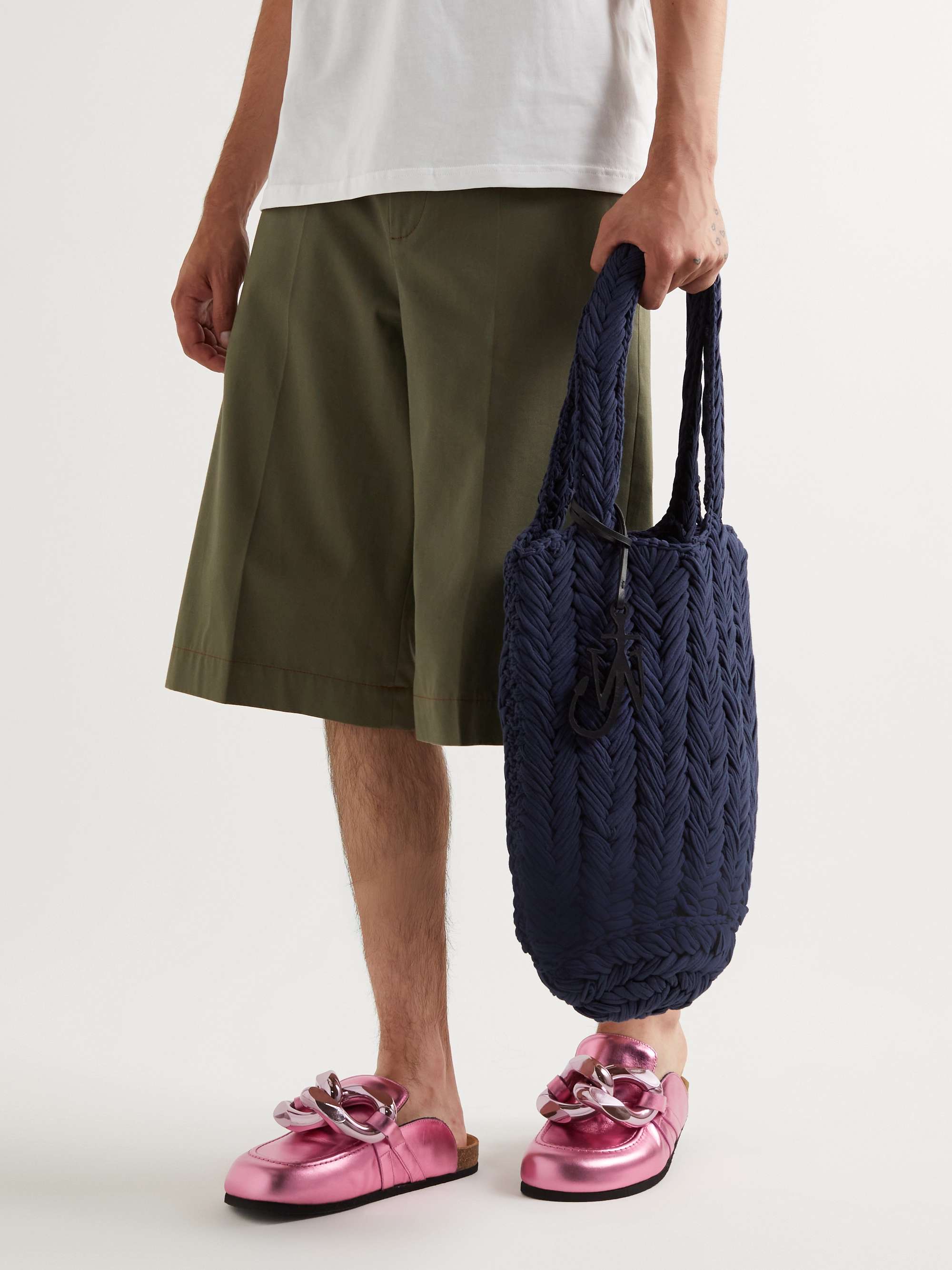 JW ANDERSON Reversible Leather-Trimmed Crocheted Cotton Tote Bag