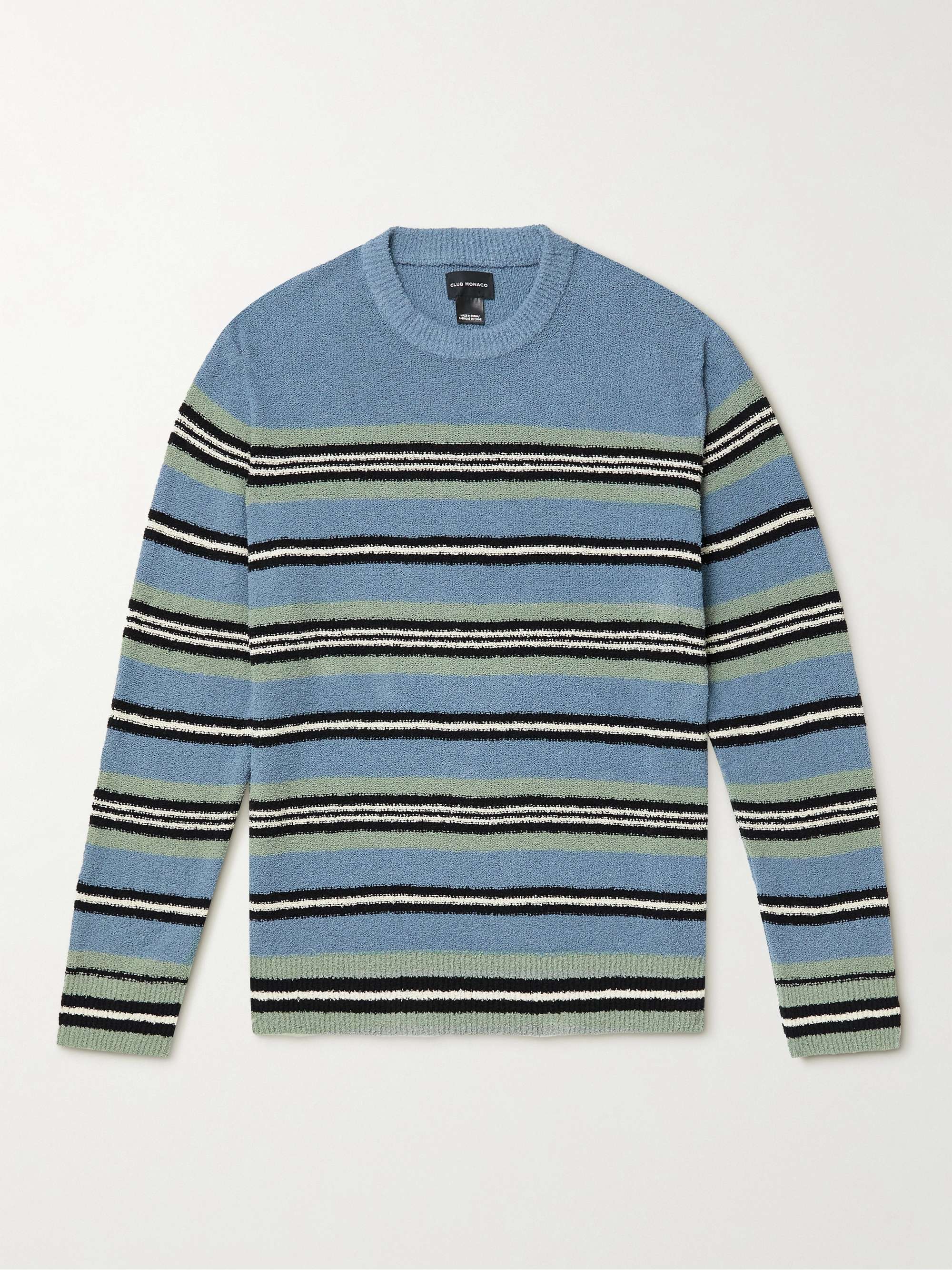 CLUB MONACO Striped Cotton-Blend Bouclé Sweater