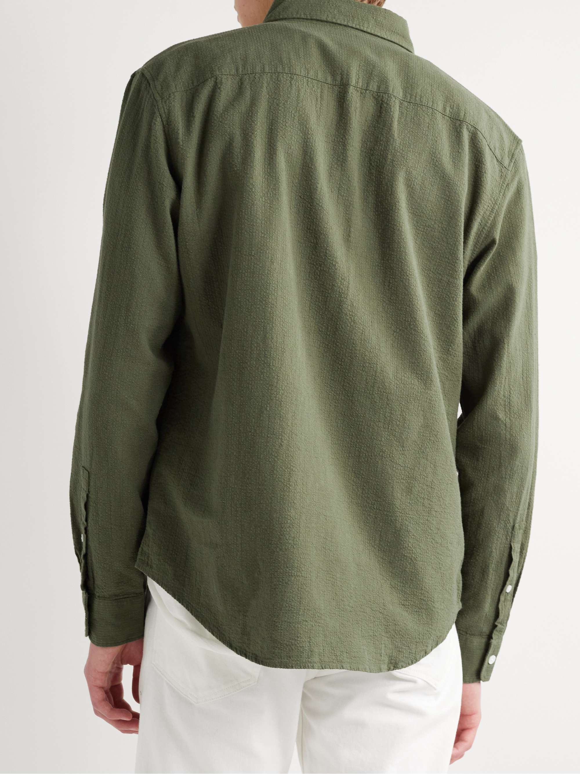 CLUB MONACO Slim-Fit Button-Down Collar Linen and Cotton-Blend Seersucker Shirt