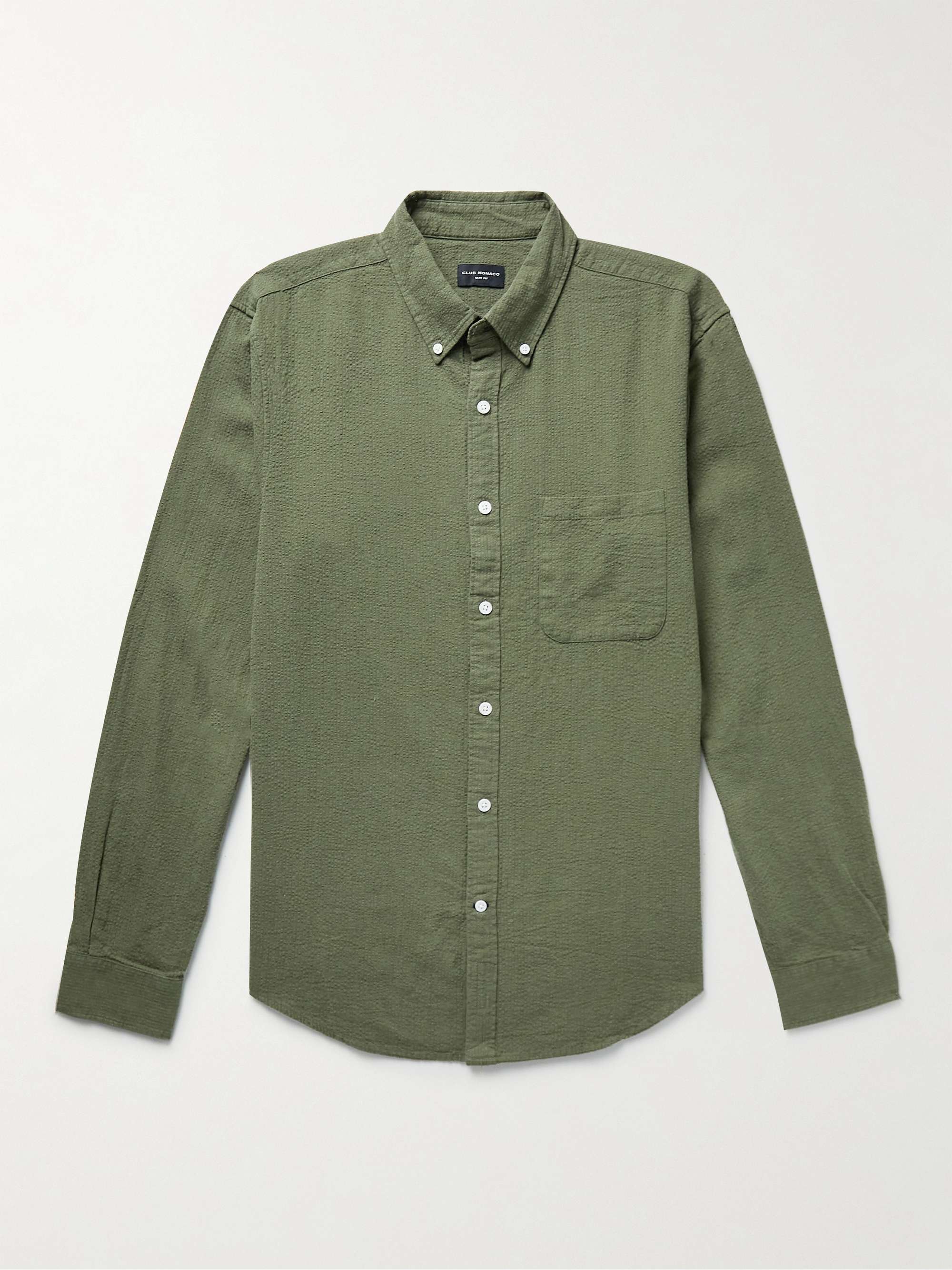 CLUB MONACO Slim-Fit Button-Down Collar Linen and Cotton-Blend Seersucker Shirt