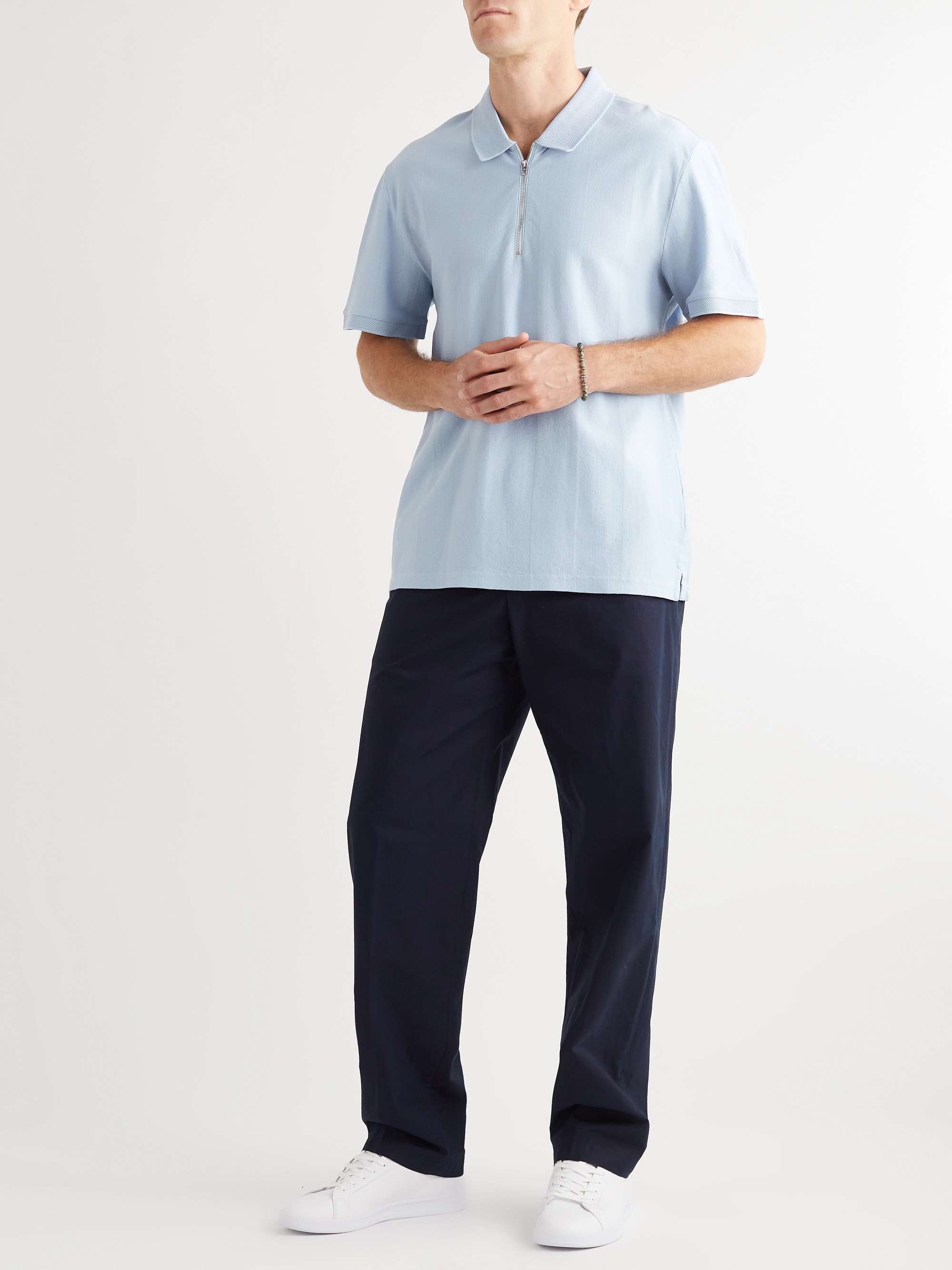 Light blue Cotton-Piqué Half-Zip Polo Shirt | CLUB MONACO | MR PORTER