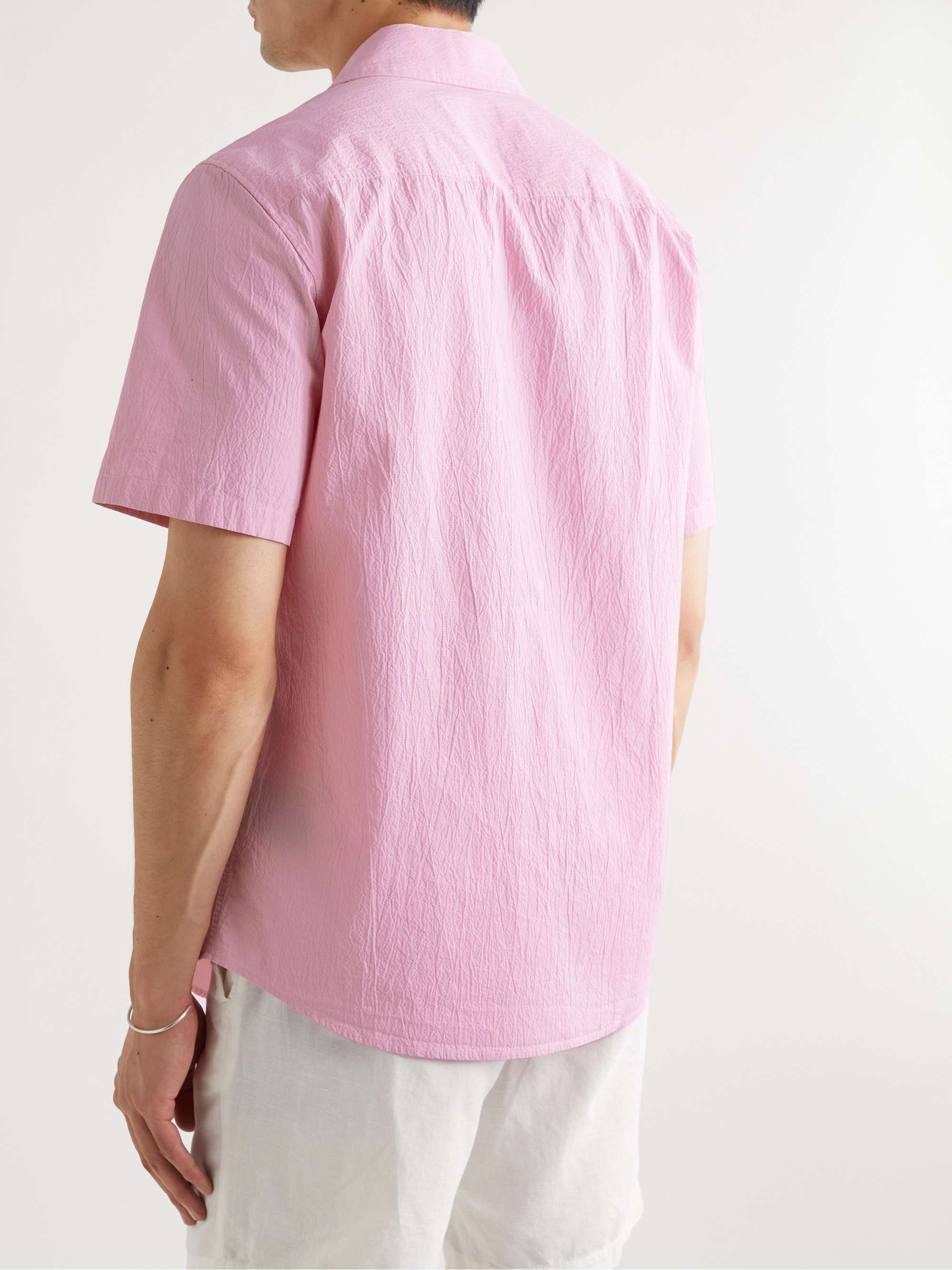 CLUB MONACO Camp-Collar Cotton-Blend Seersucker Shirt