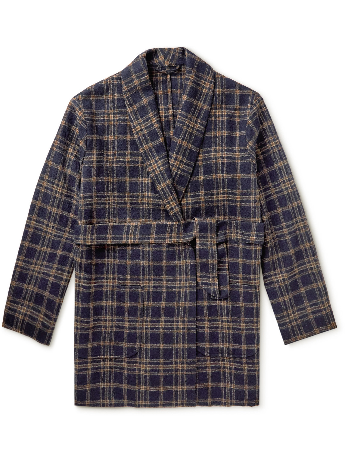 DE BONNE FACTURE BELTED CHECKED WOOL JACKET