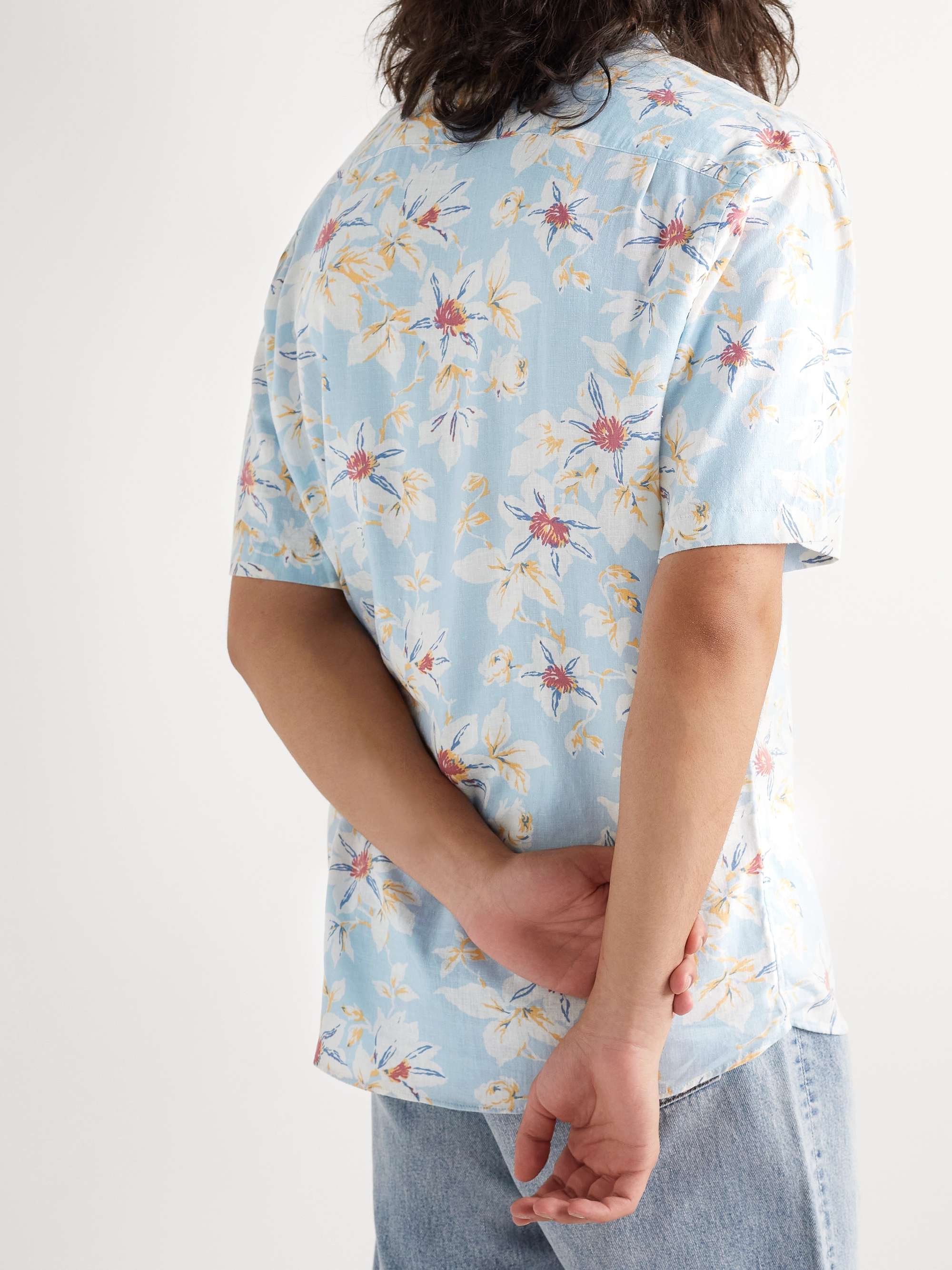 FAHERTY Breeze Button-Down Collar Floral-Print Stretch Hemp-Blend Shirt