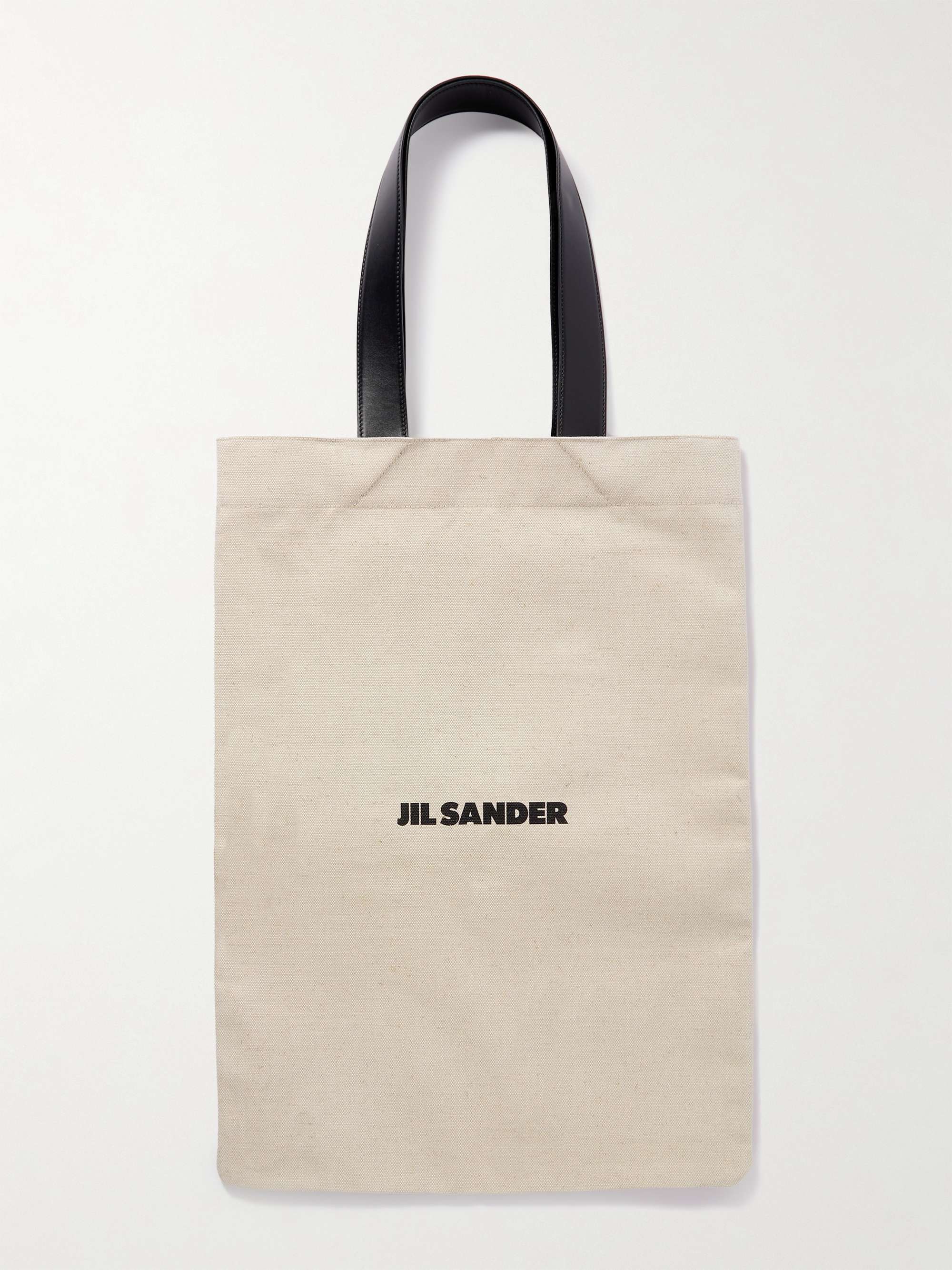 JIL SANDER Logo-Print Leather-Trimmed Canvas Tote Bag