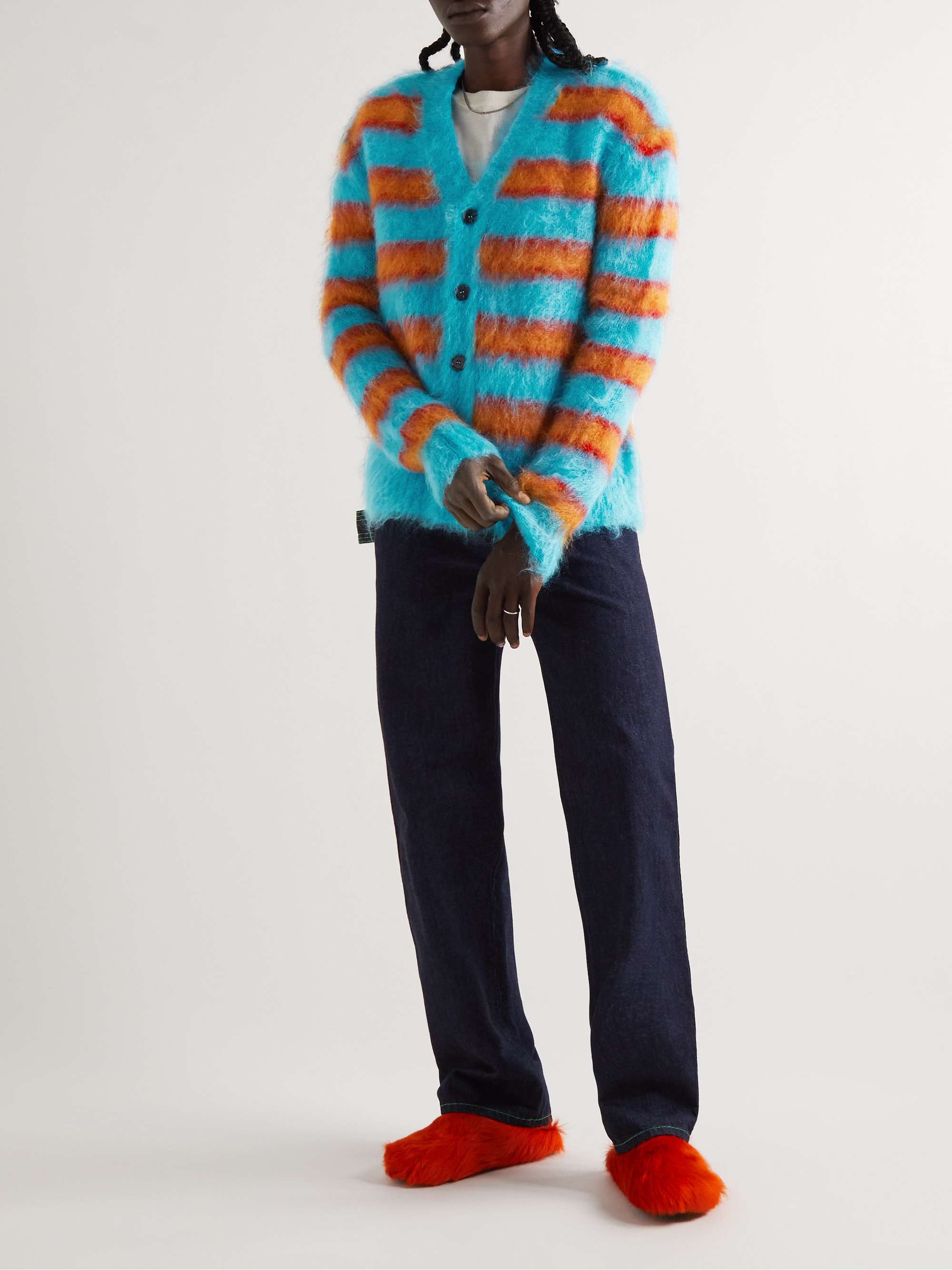 MARNI Striped Brushed Mohair-Blend Cardigan