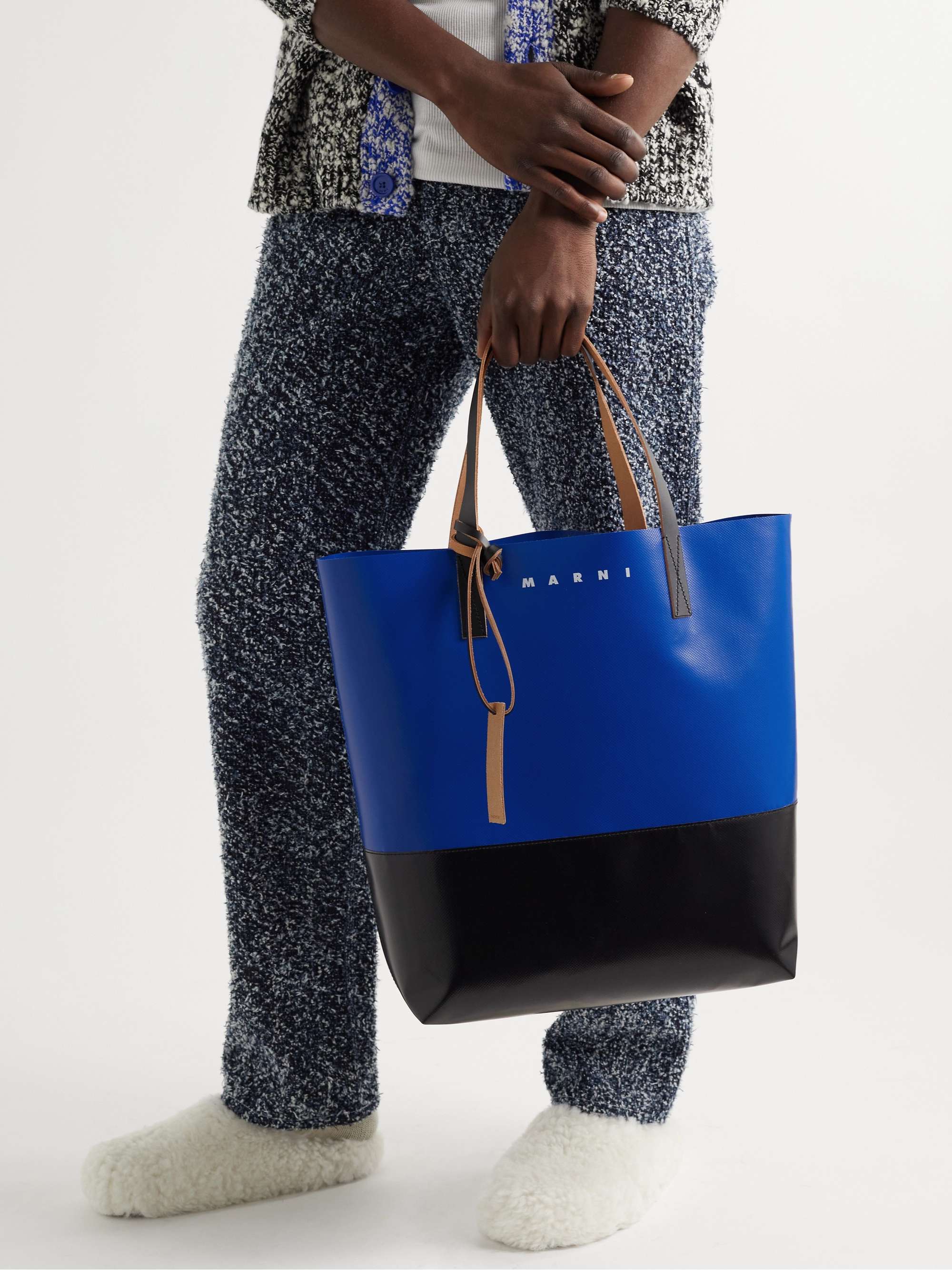 MARNI Tribeca Leather-Trimmed Colour-Block PVC Tote Bag