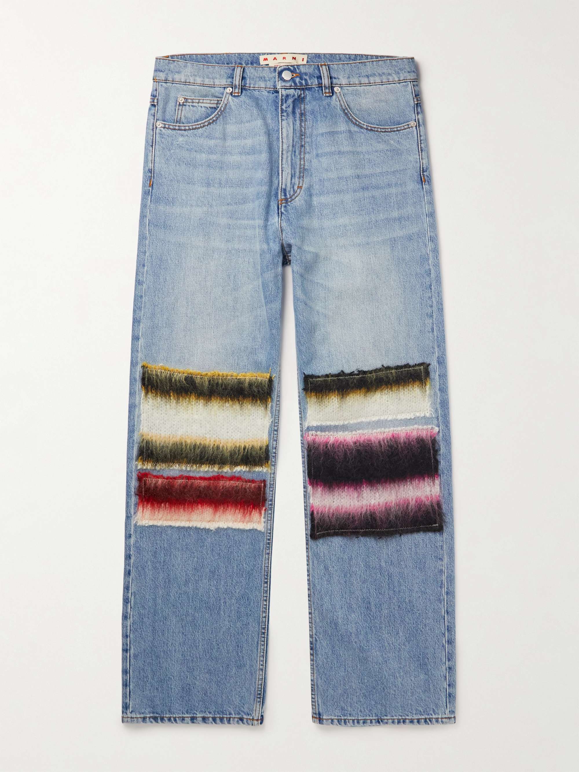 MARNI Straight-Leg Striped Mohair-Blend Panelled Jeans
