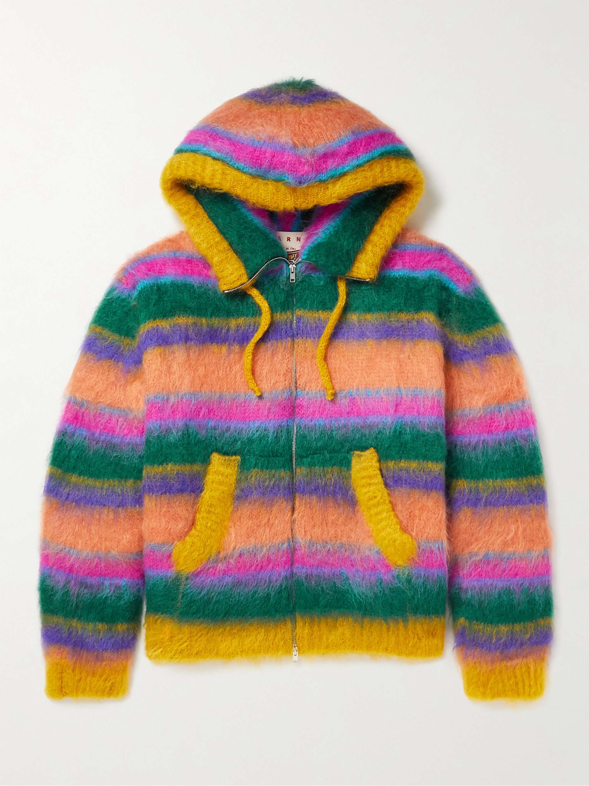 MARNI Oversized Padded Striped Mohair-Blend Zip-Up Hoodie