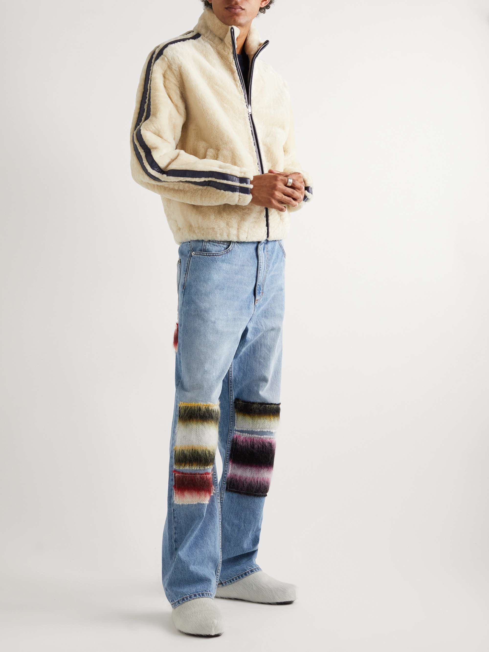 MARNI Striped Leather-Trimmed Shearling Jacket