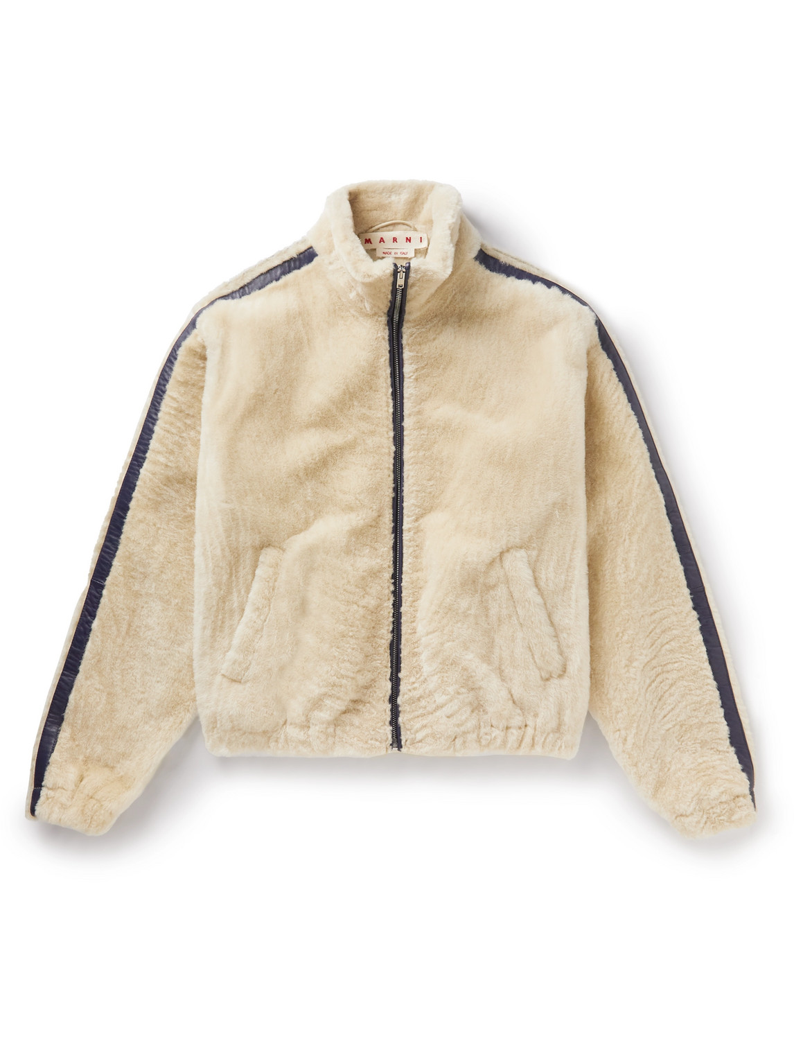 Marni Striped Leather-Trimmed Shearling Jacket