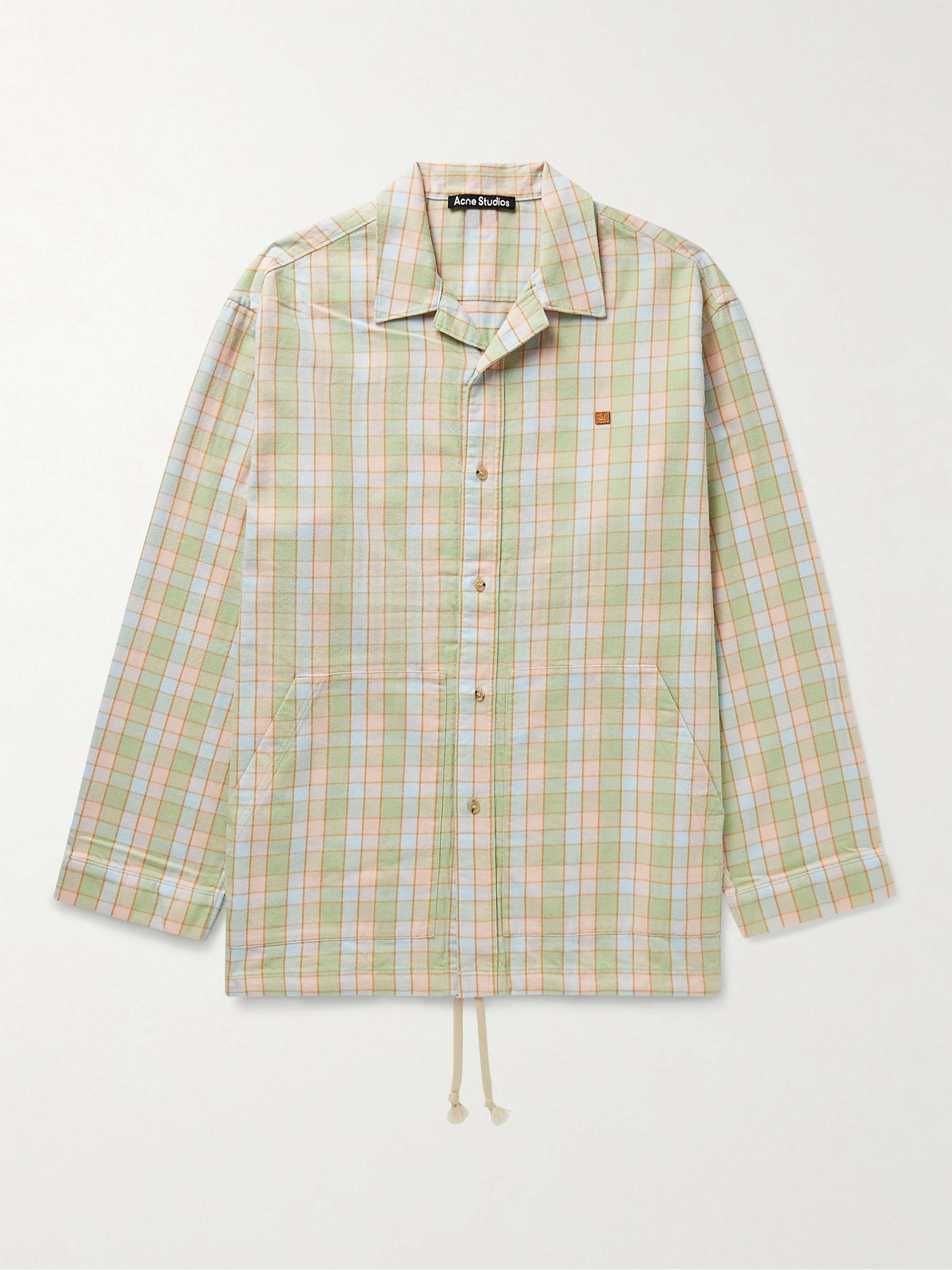 ACNE STUDIOS Camp-Collar Logo-Appliquéd Checked Organic Cotton-Flannel Overshirt