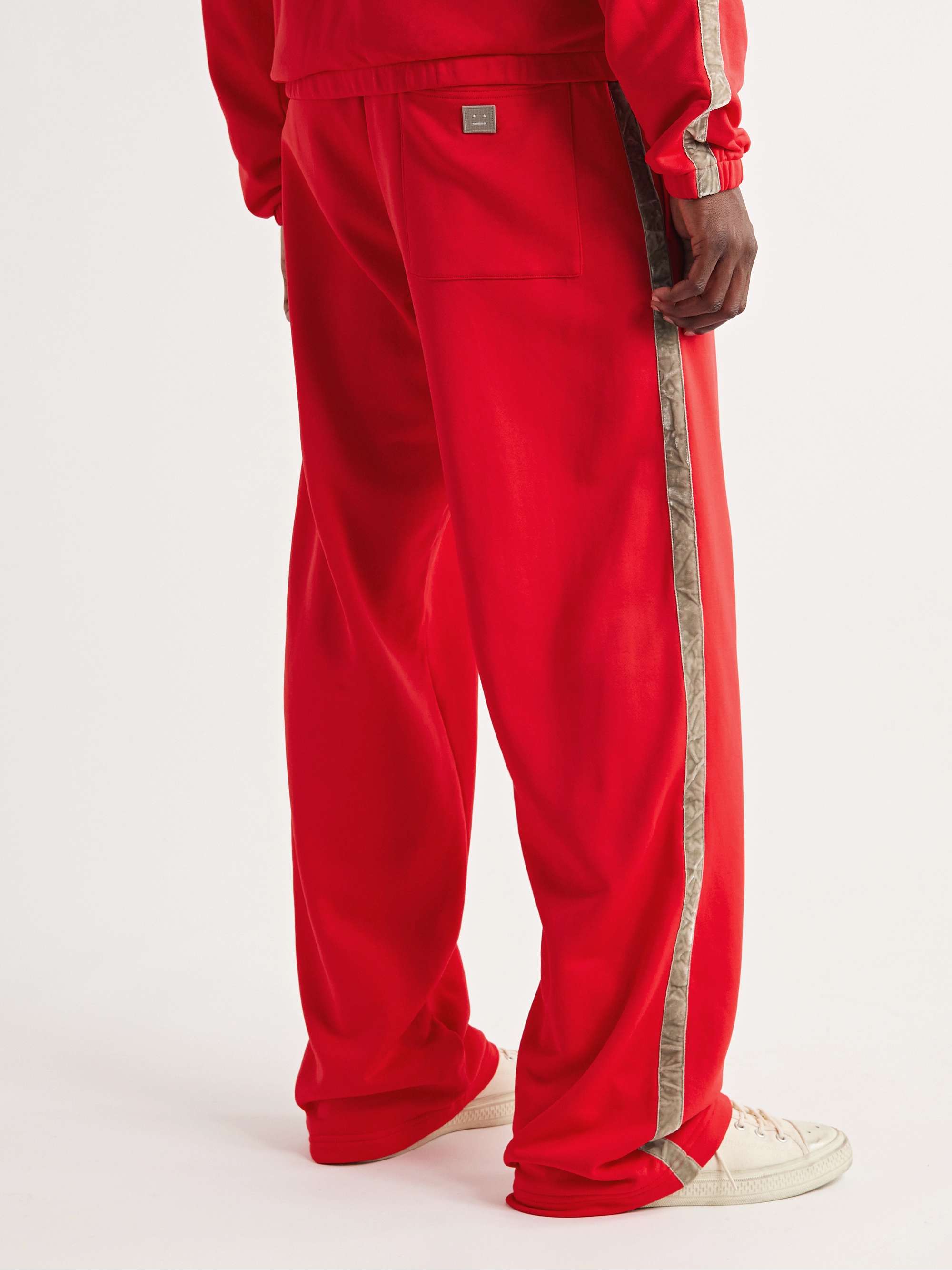 Red Prebble Straight-Leg Velvet-Trimmed Cotton-Blend Jersey Sweatpants