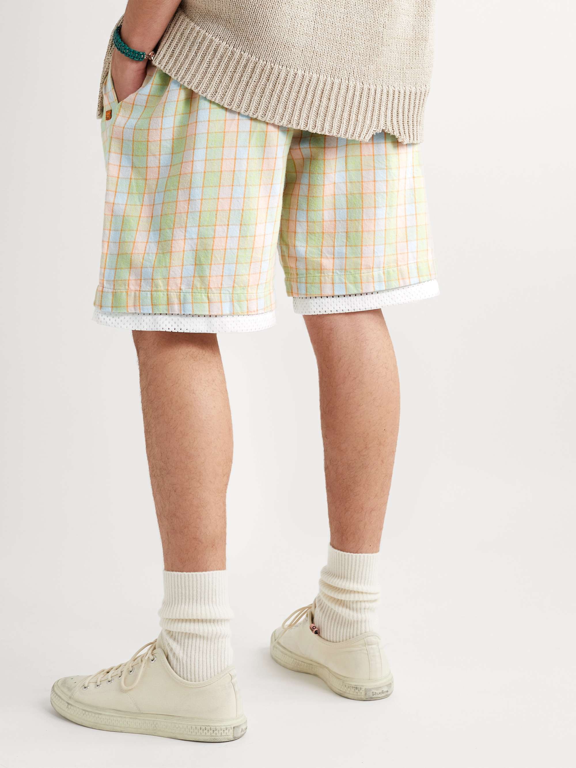 Acne Studios Rong Logo-appliquéd Checked Organic Cotton-flannel Drawstring Shorts in Green for Men Mens Clothing Shorts Casual shorts 