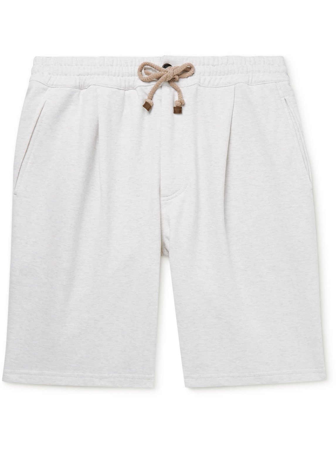 Brunello Cucinelli Straight-Leg Pleated Cotton-Jersey Drawstring Bermuda Shorts