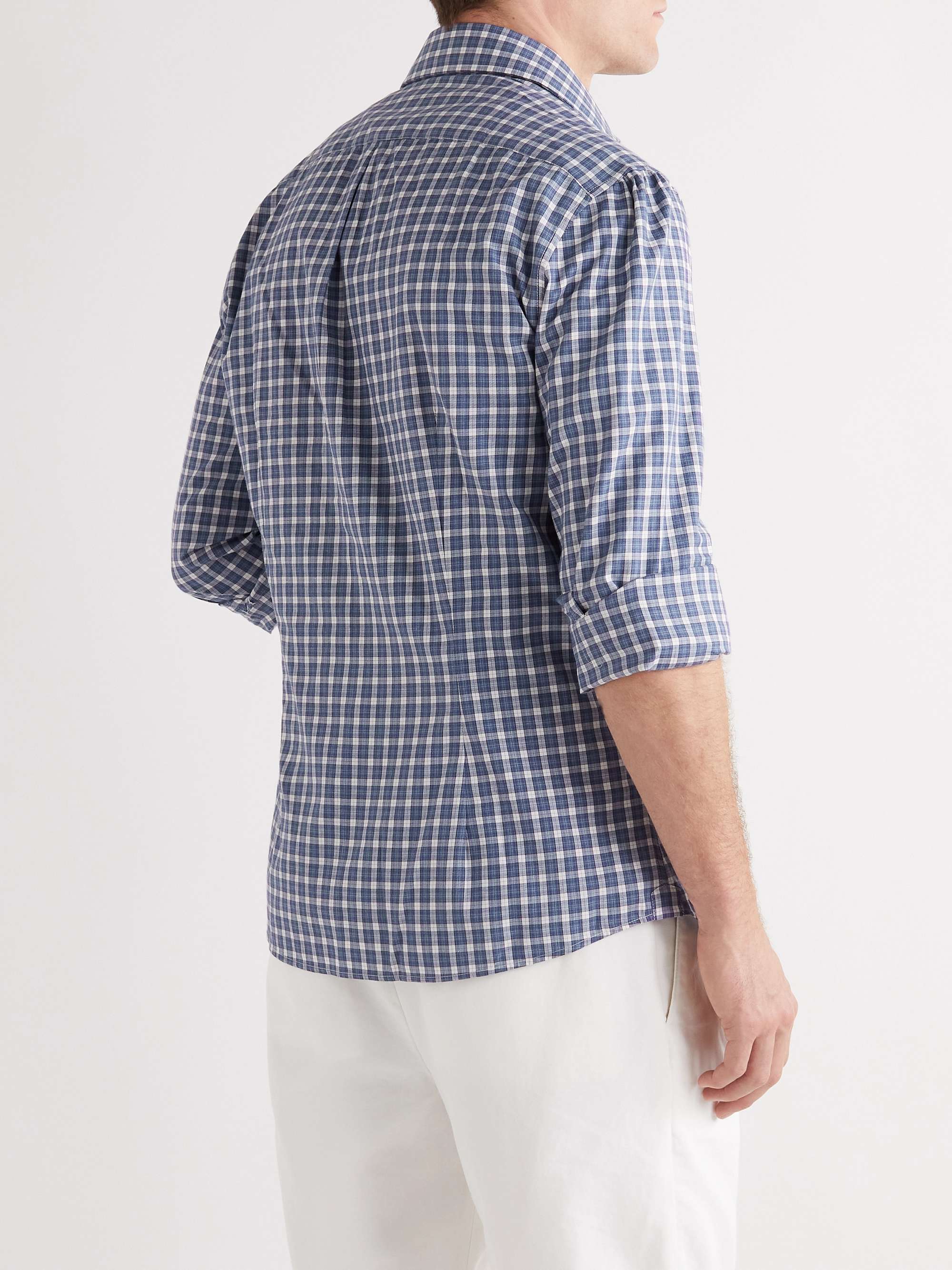 BRUNELLO CUCINELLI Slim-Fit Cutaway-Collar Checked Cotton Shirt