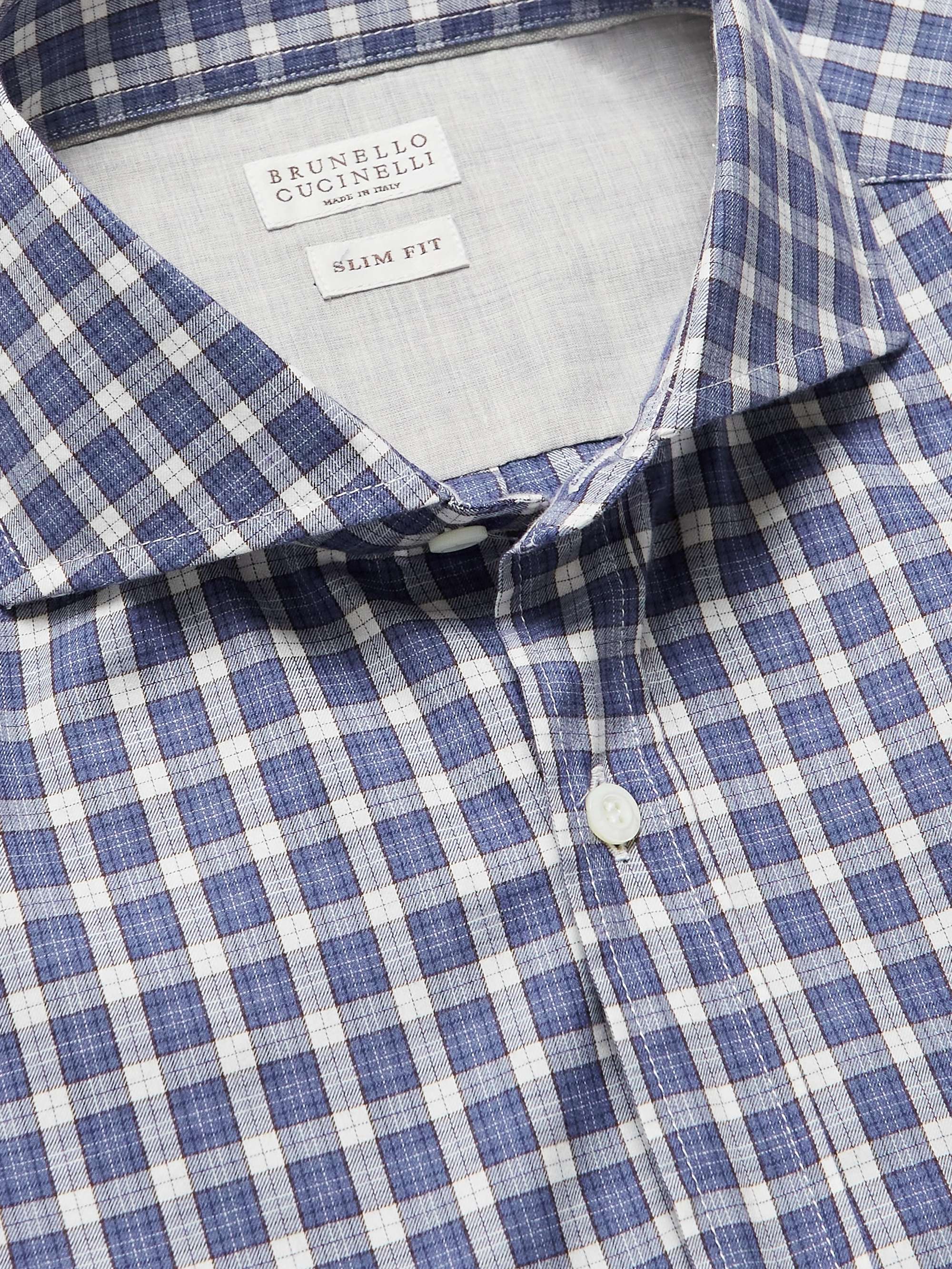 BRUNELLO CUCINELLI Slim-Fit Cutaway-Collar Checked Cotton Shirt