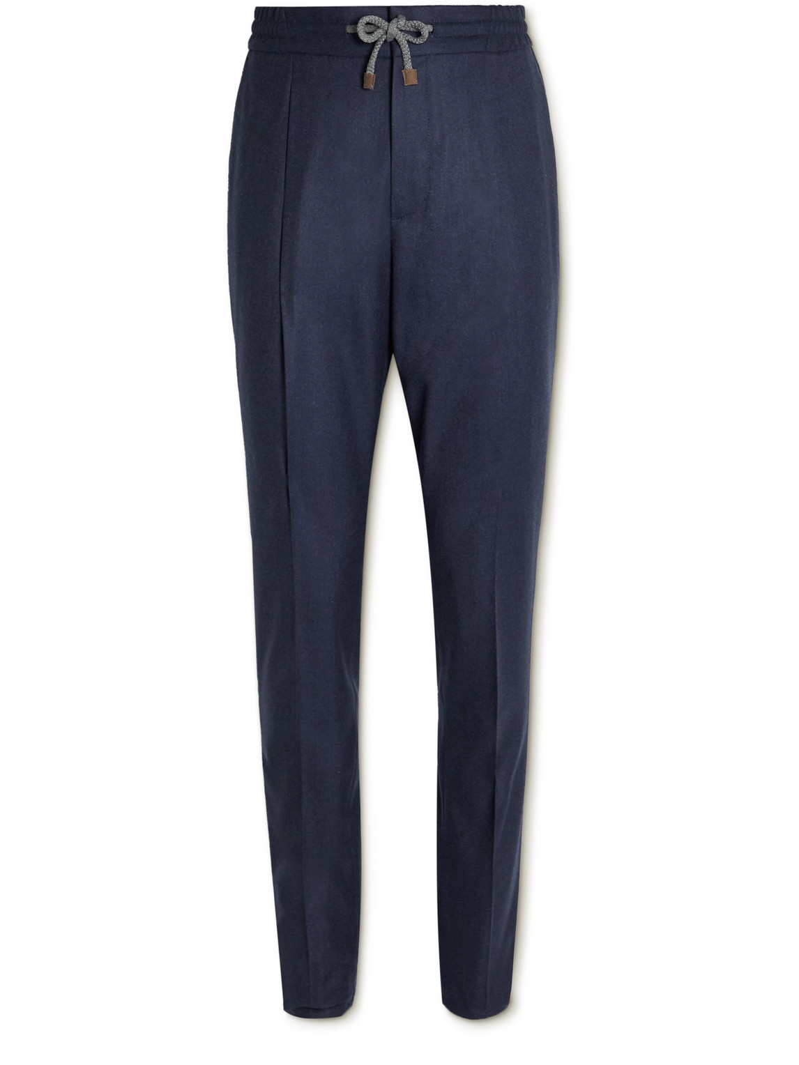 Brunello Cucinelli Tapered Pleated Virgin Wool-Flannel Drawstring Trousers