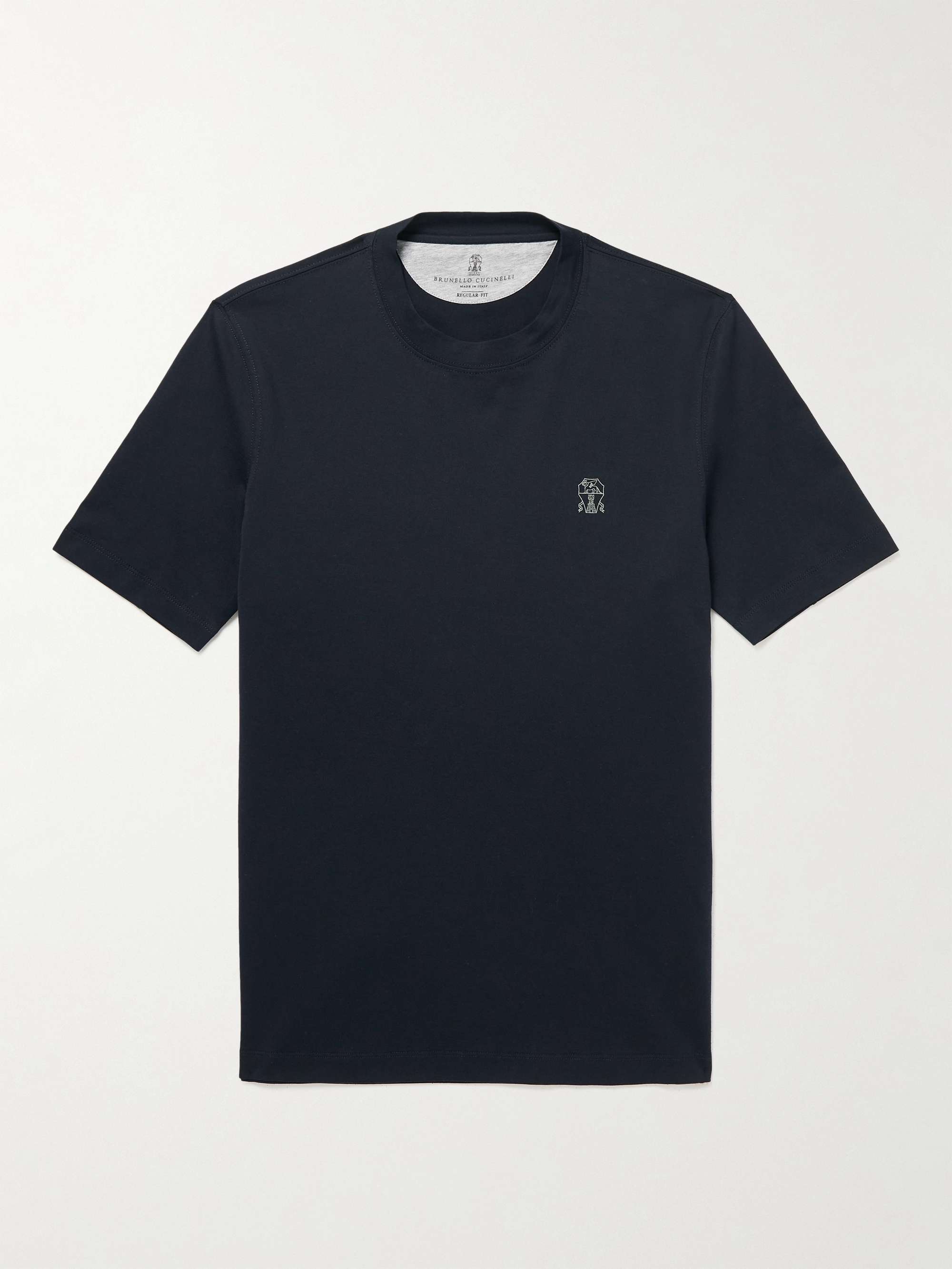 Navy Logo-Print Cotton-Jersey T-Shirt | BRUNELLO CUCINELLI | MR PORTER